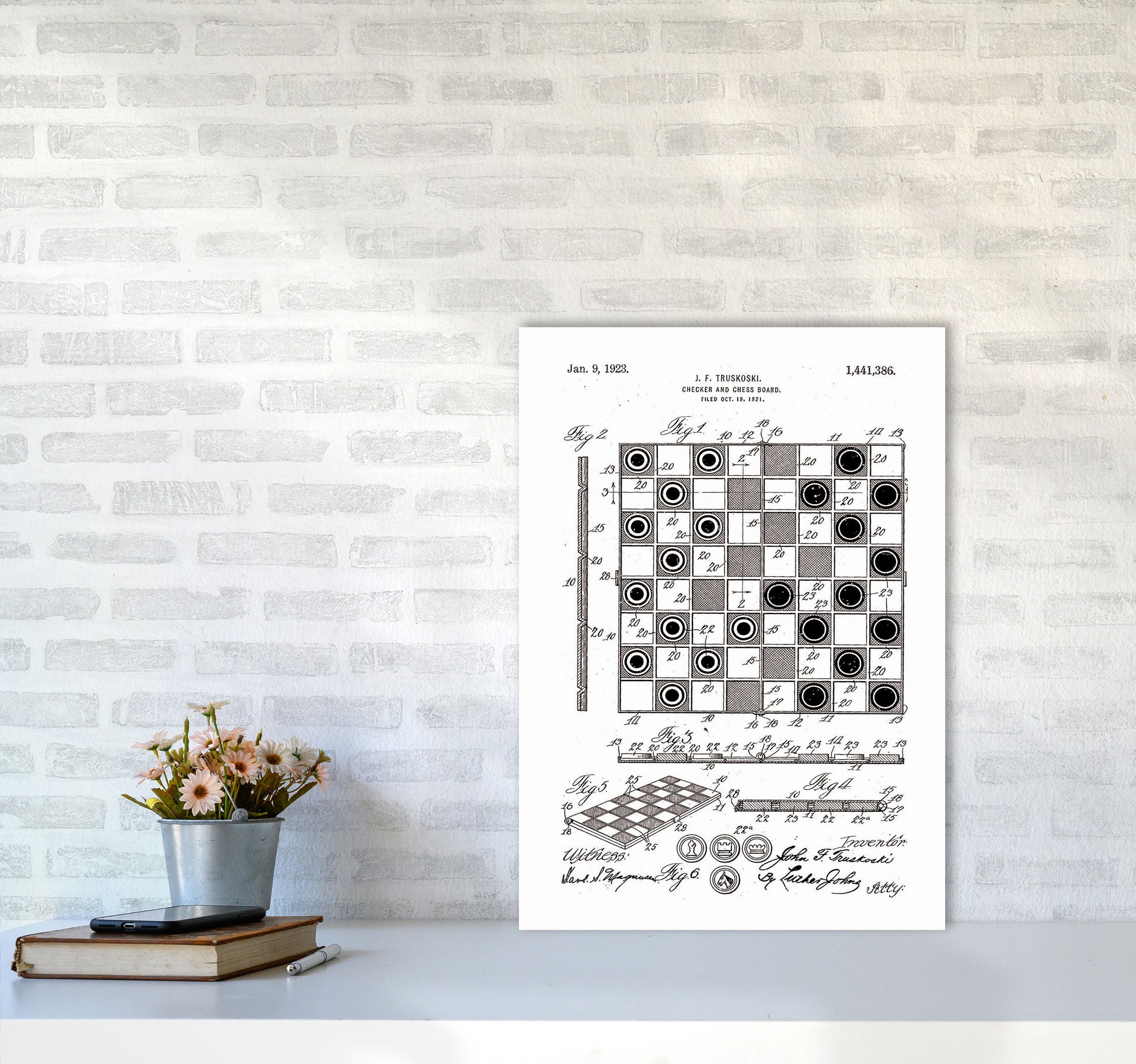 Chess And Checkers Board Patent Art Print by Jason Stanley A2 Black Frame