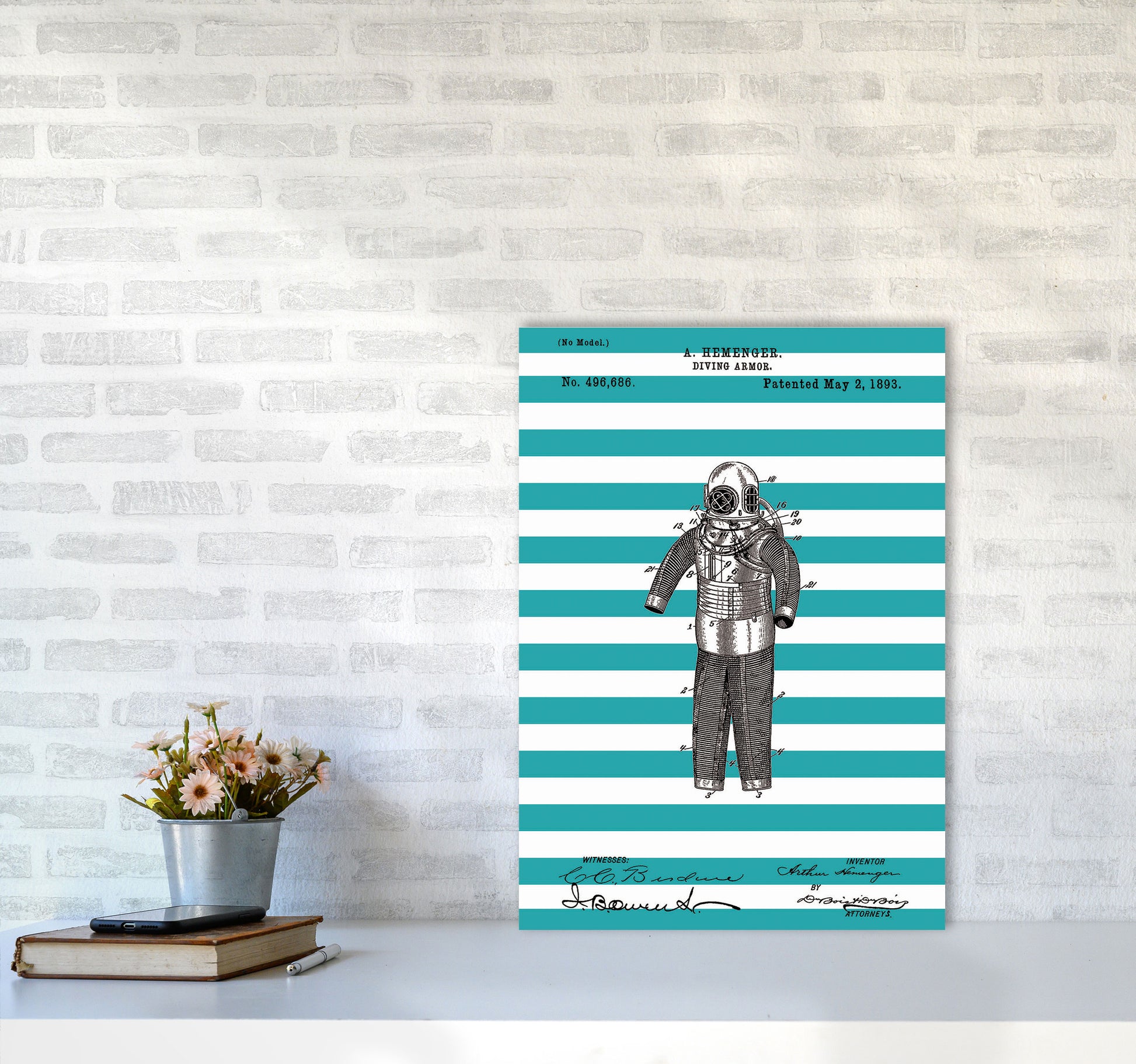 Diving Armor Patent Stripe Art Print by Jason Stanley A2 Black Frame