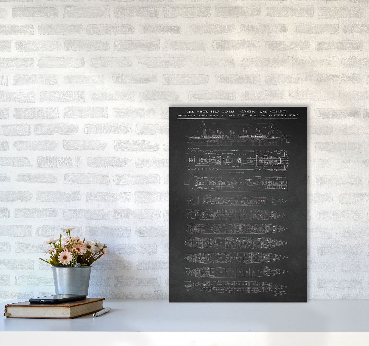 Titanic Patent- Chalkboard Art Print by Jason Stanley A2 Black Frame