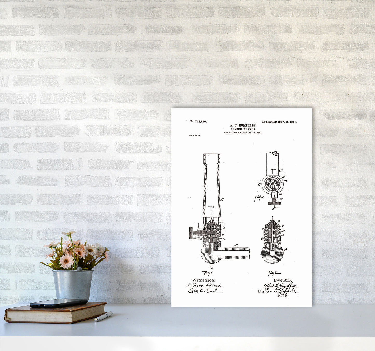 Bunsen Burner Patent Art Print by Jason Stanley A2 Black Frame