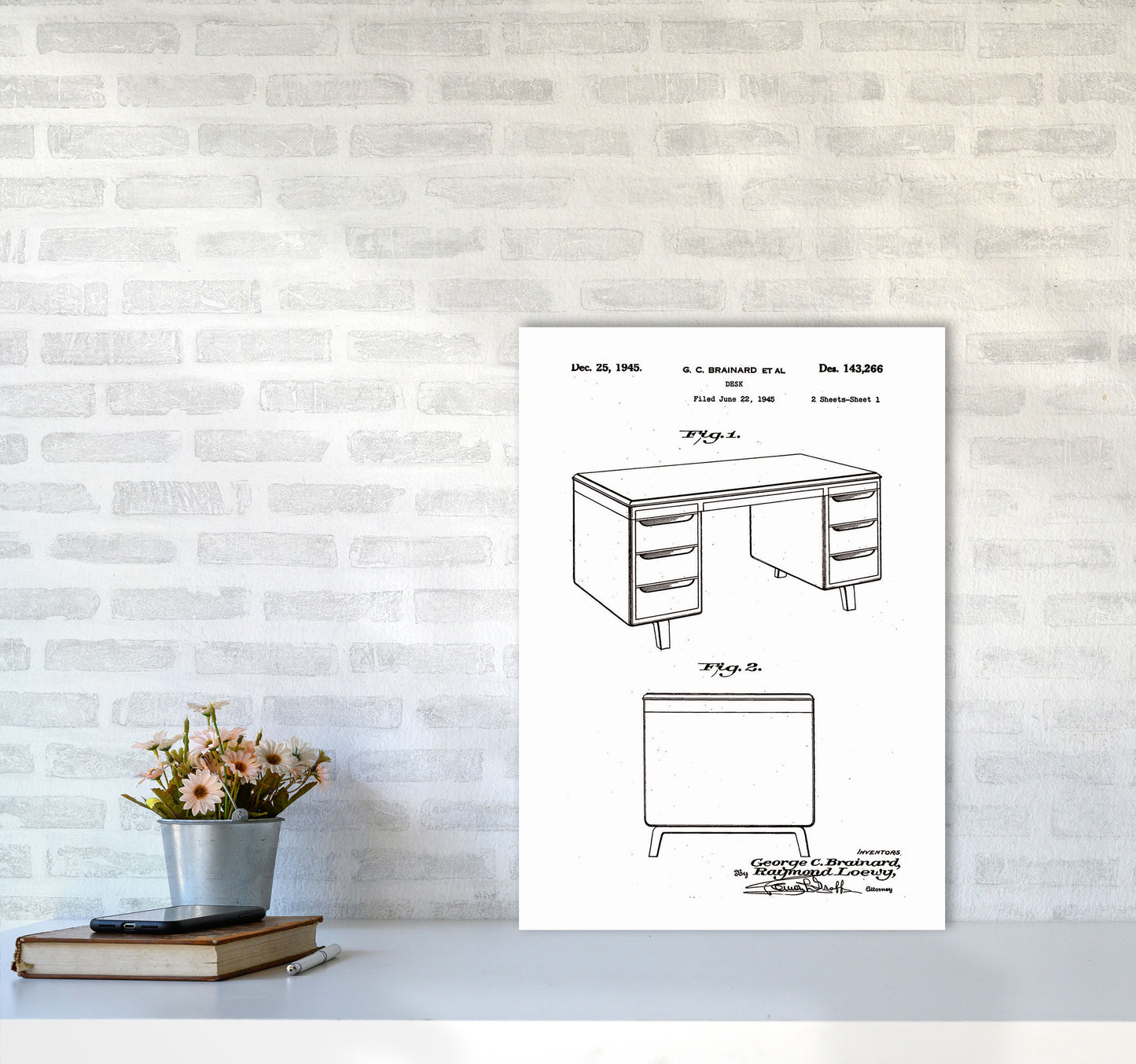 Desk Patent Art Print by Jason Stanley A2 Black Frame