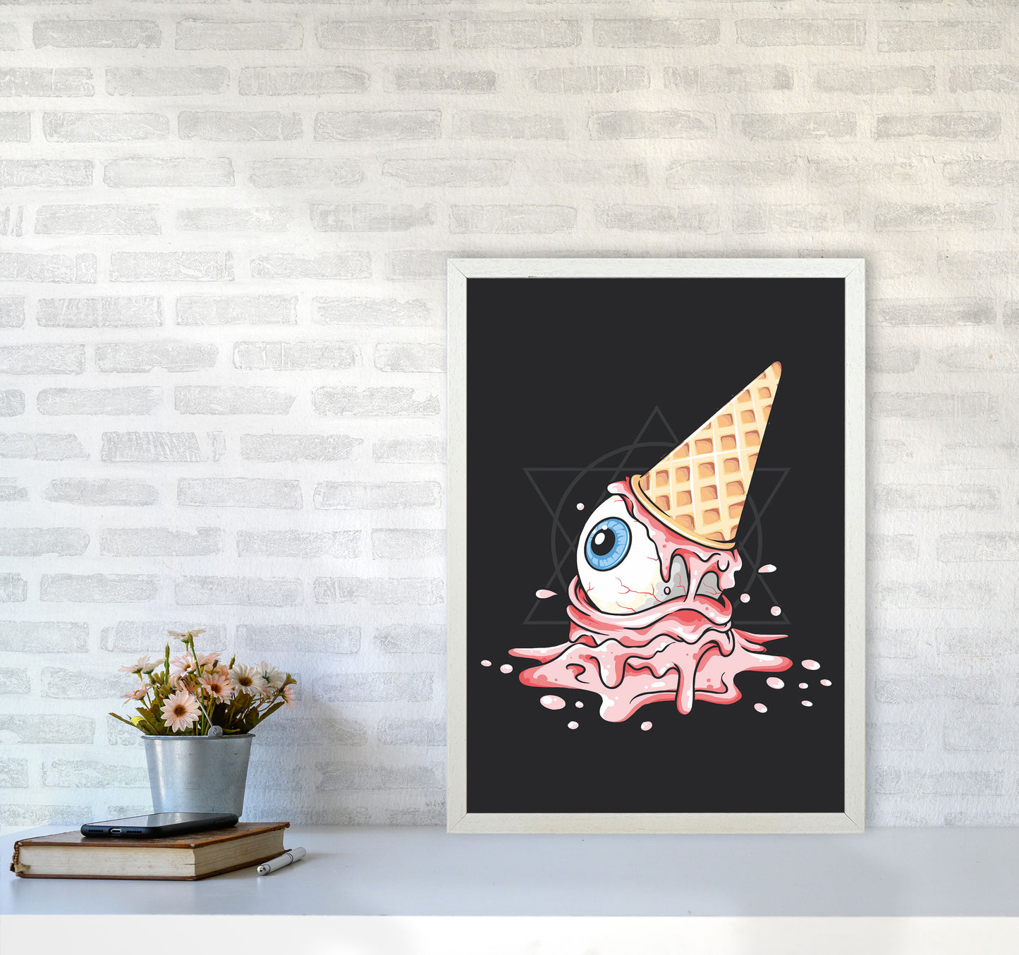 Strawberry Eyeball Icecream Art Print by Jason Stanley A2 Oak Frame