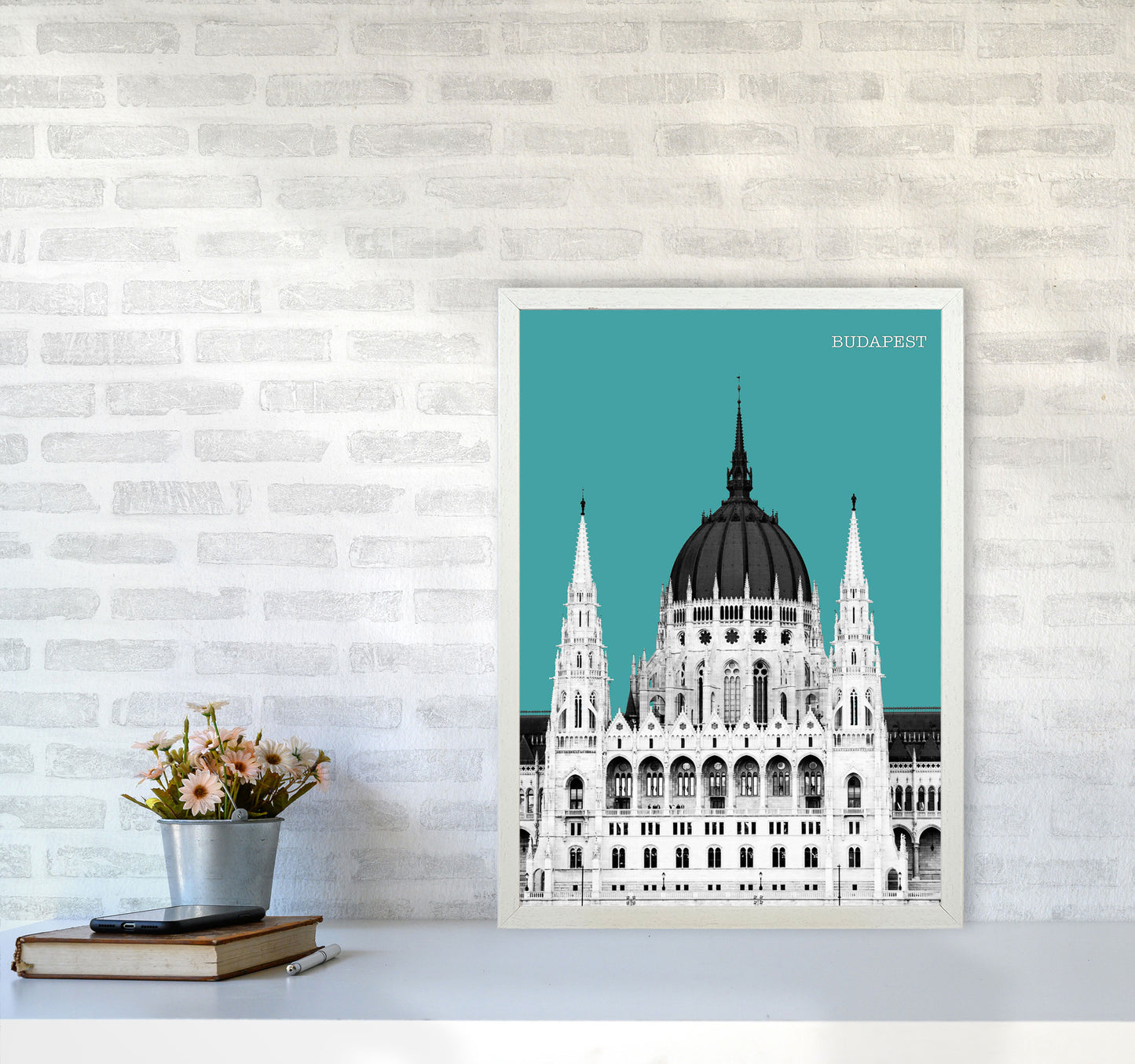 Halftone Budapest Green Art Print by Jason Stanley A2 Oak Frame