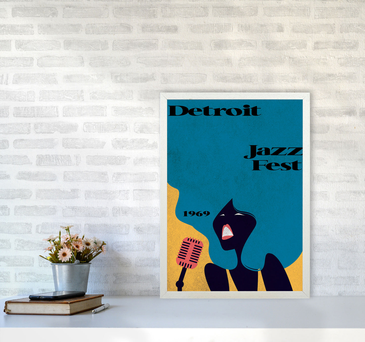 Detroit Jazz Fest 1969 Art Print by Jason Stanley A2 Oak Frame