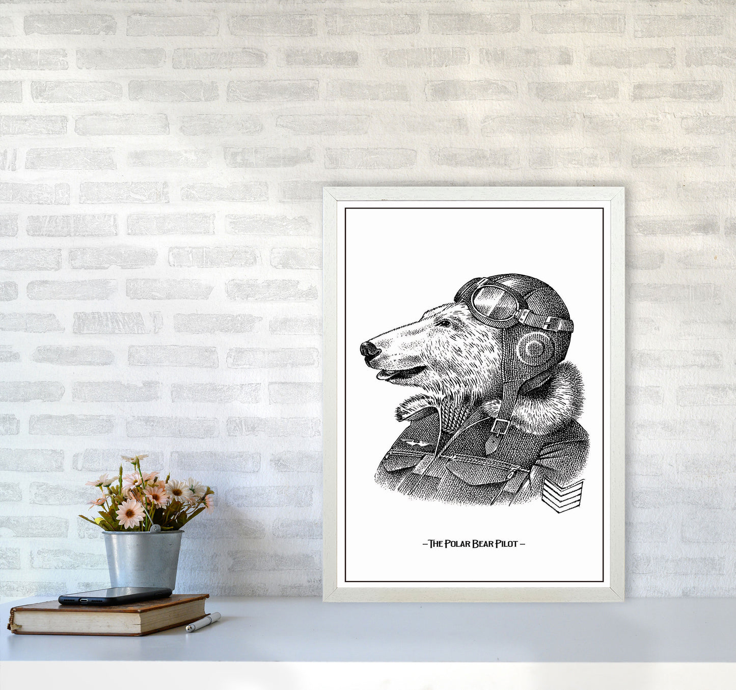 The Poler Bear Pilot Art Print by Jason Stanley A2 Oak Frame