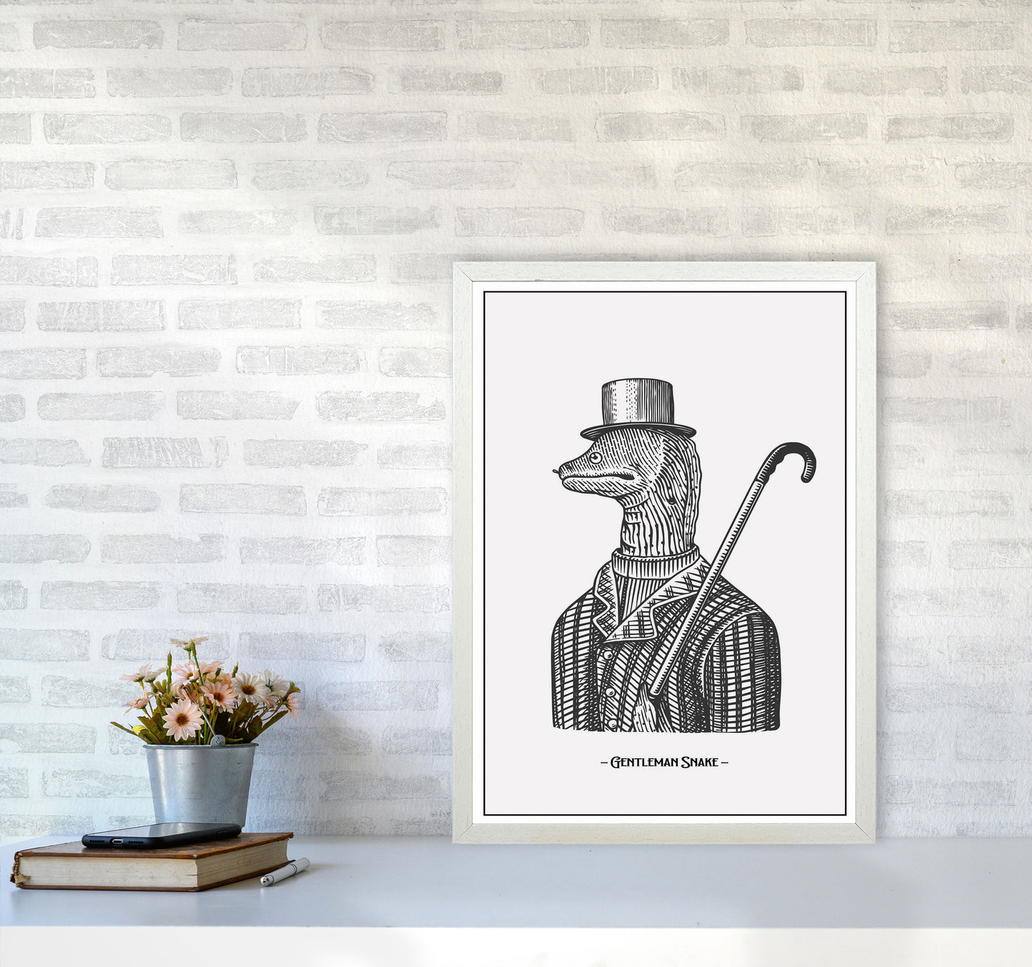 Gentlemen Snake Art Print by Jason Stanley A2 Oak Frame