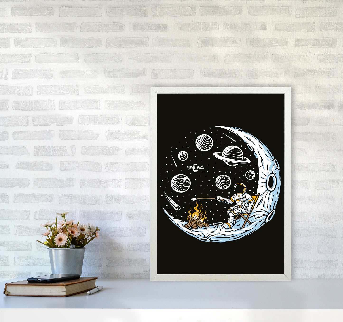 Moon Camp Vibes Art Print by Jason Stanley A2 Oak Frame