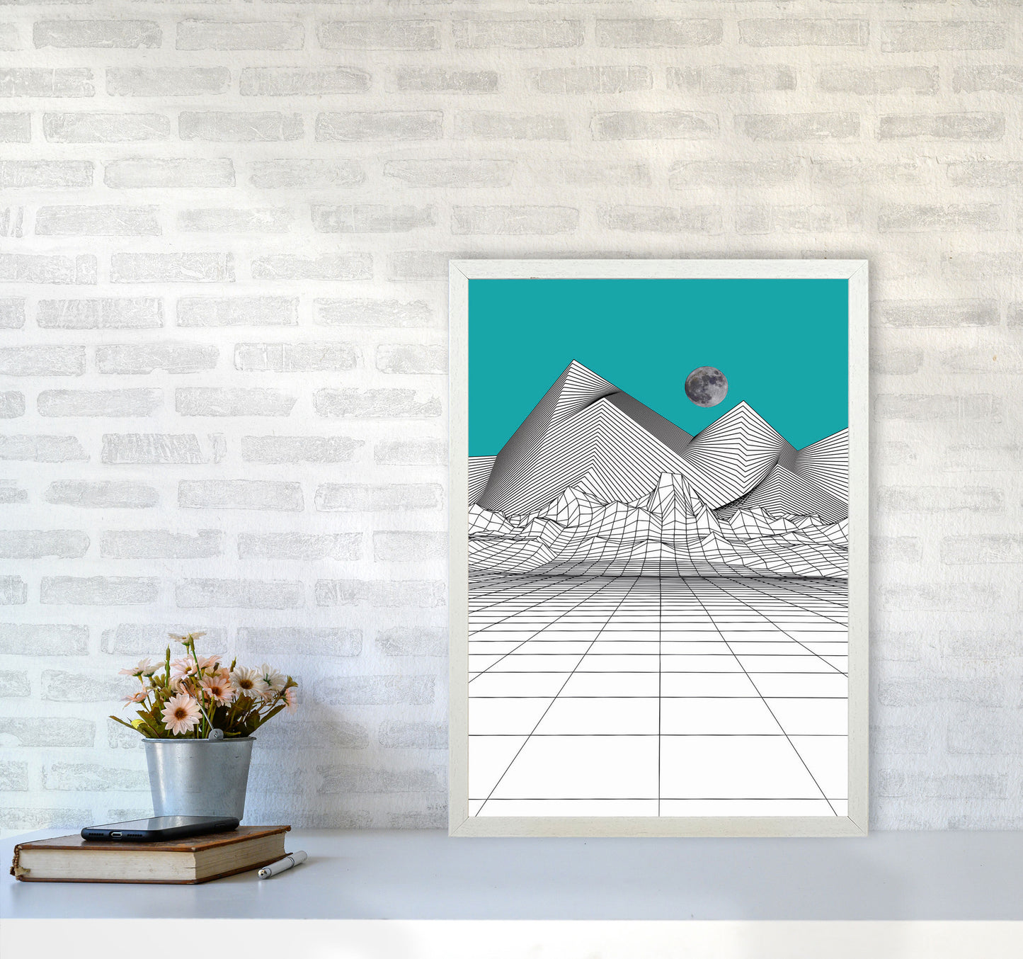 White Moon Rise Art Print by Jason Stanley A2 Oak Frame
