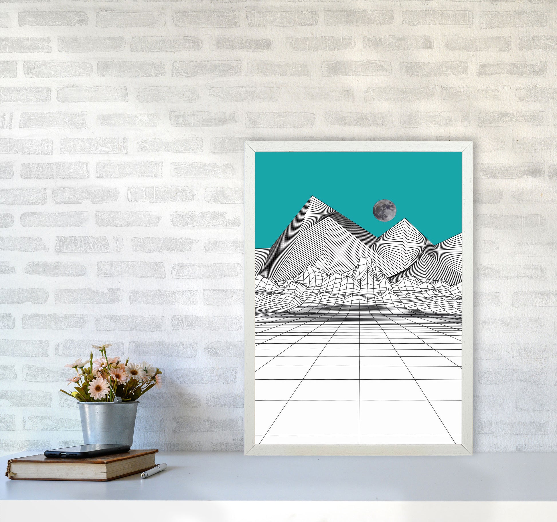 White Moon Rise Art Print by Jason Stanley A2 Oak Frame