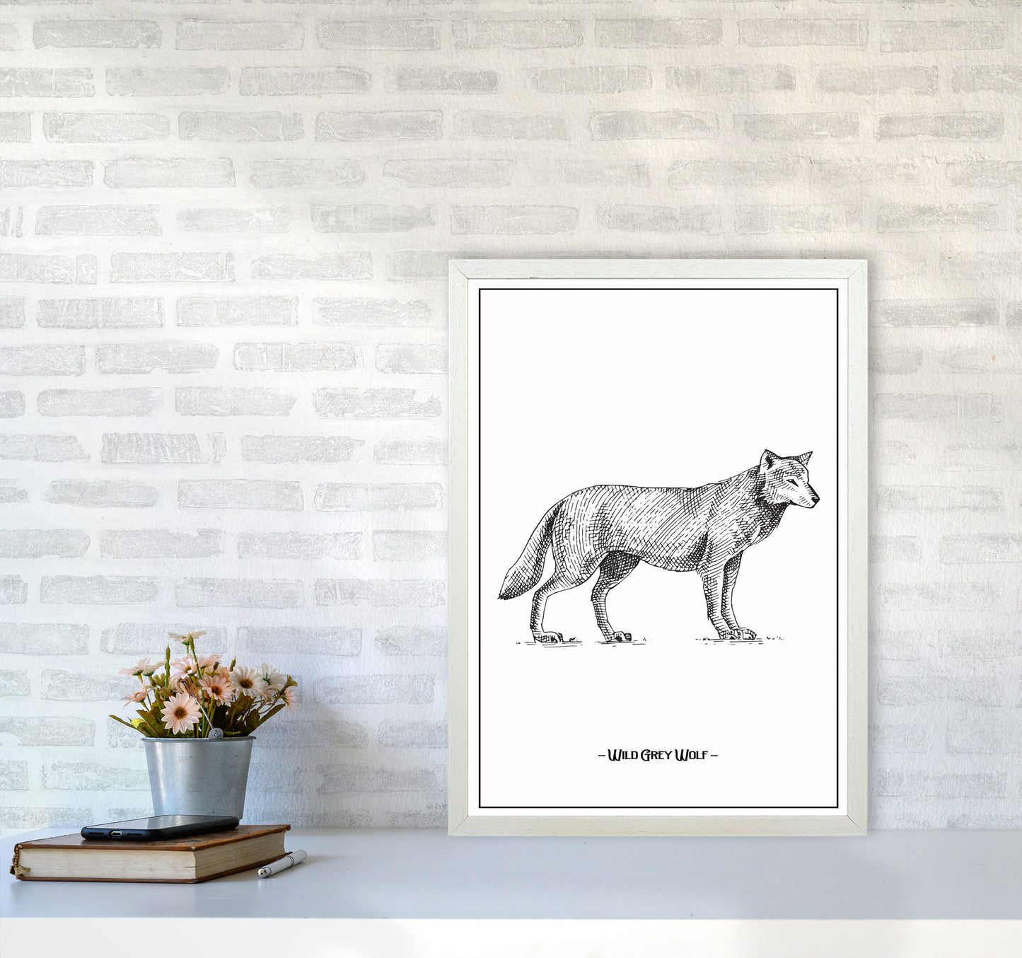 Wild Grey Wolf Art Print by Jason Stanley A2 Oak Frame