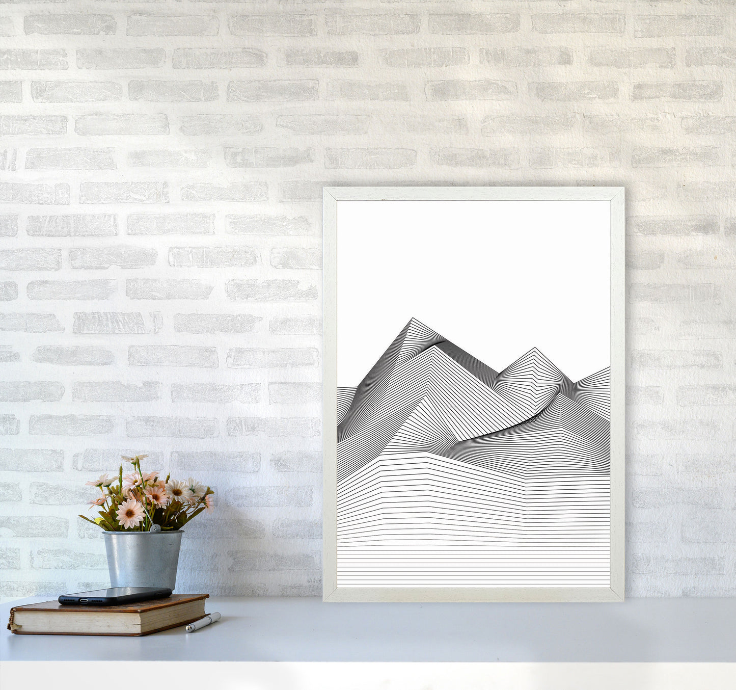 Line Mountains Art Print by Jason Stanley A2 Oak Frame