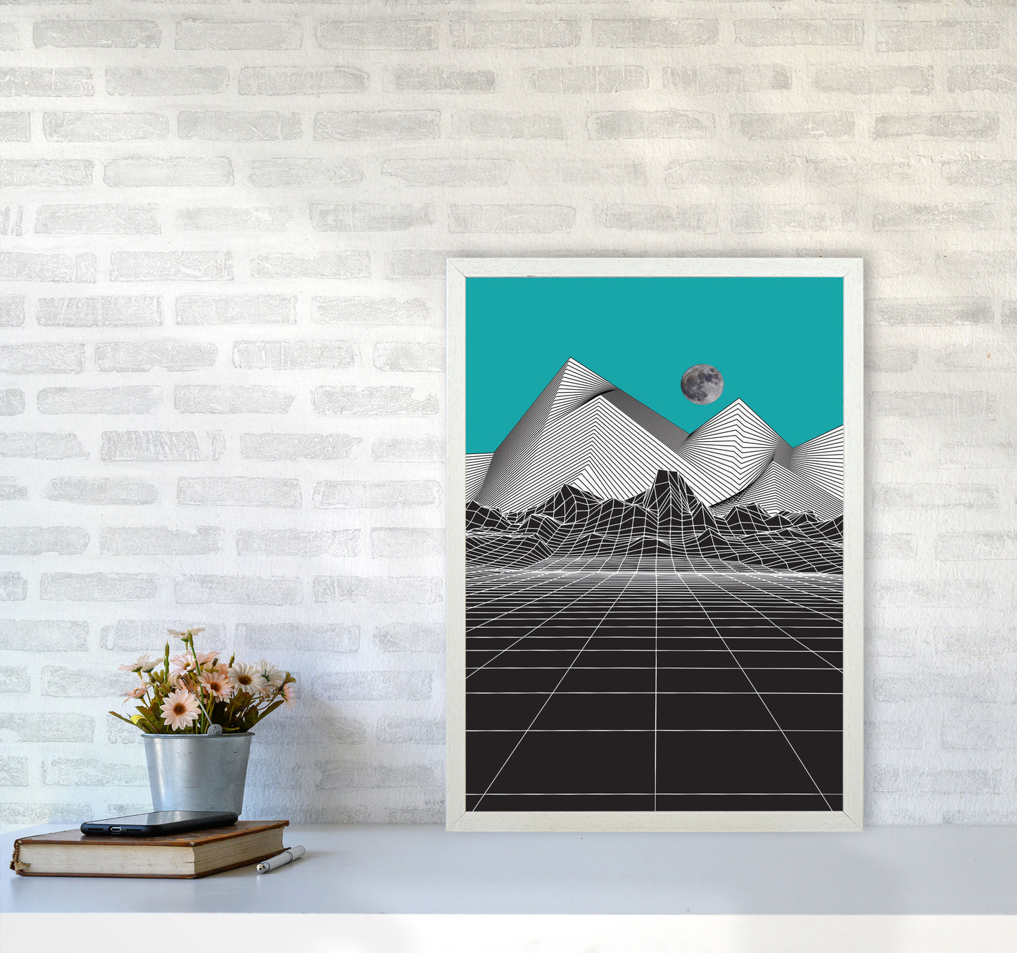 Moon Rise Blue Art Print by Jason Stanley A2 Oak Frame