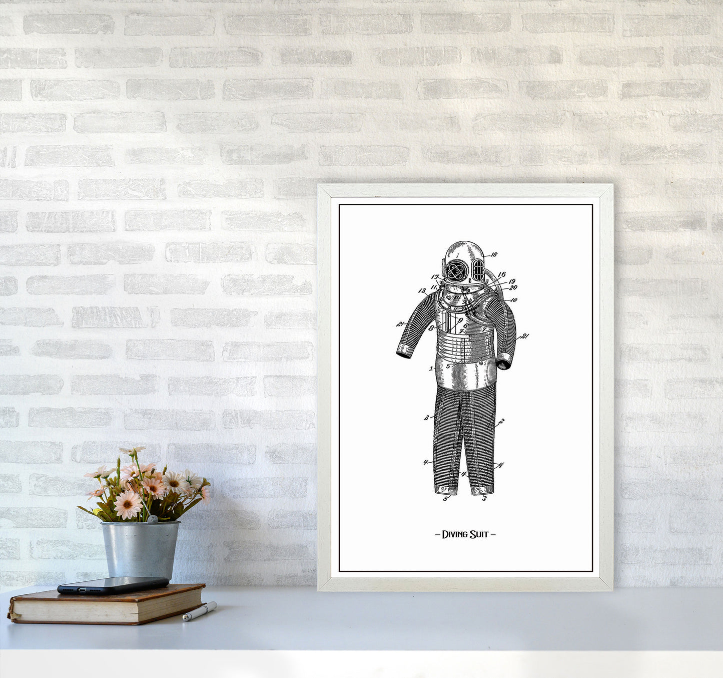 Diving Suit Art Print by Jason Stanley A2 Oak Frame