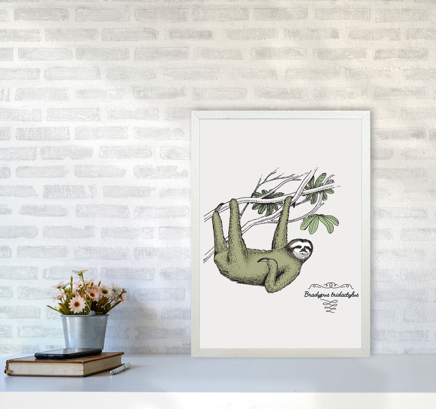 Sloth Art Print by Jason Stanley A2 Oak Frame