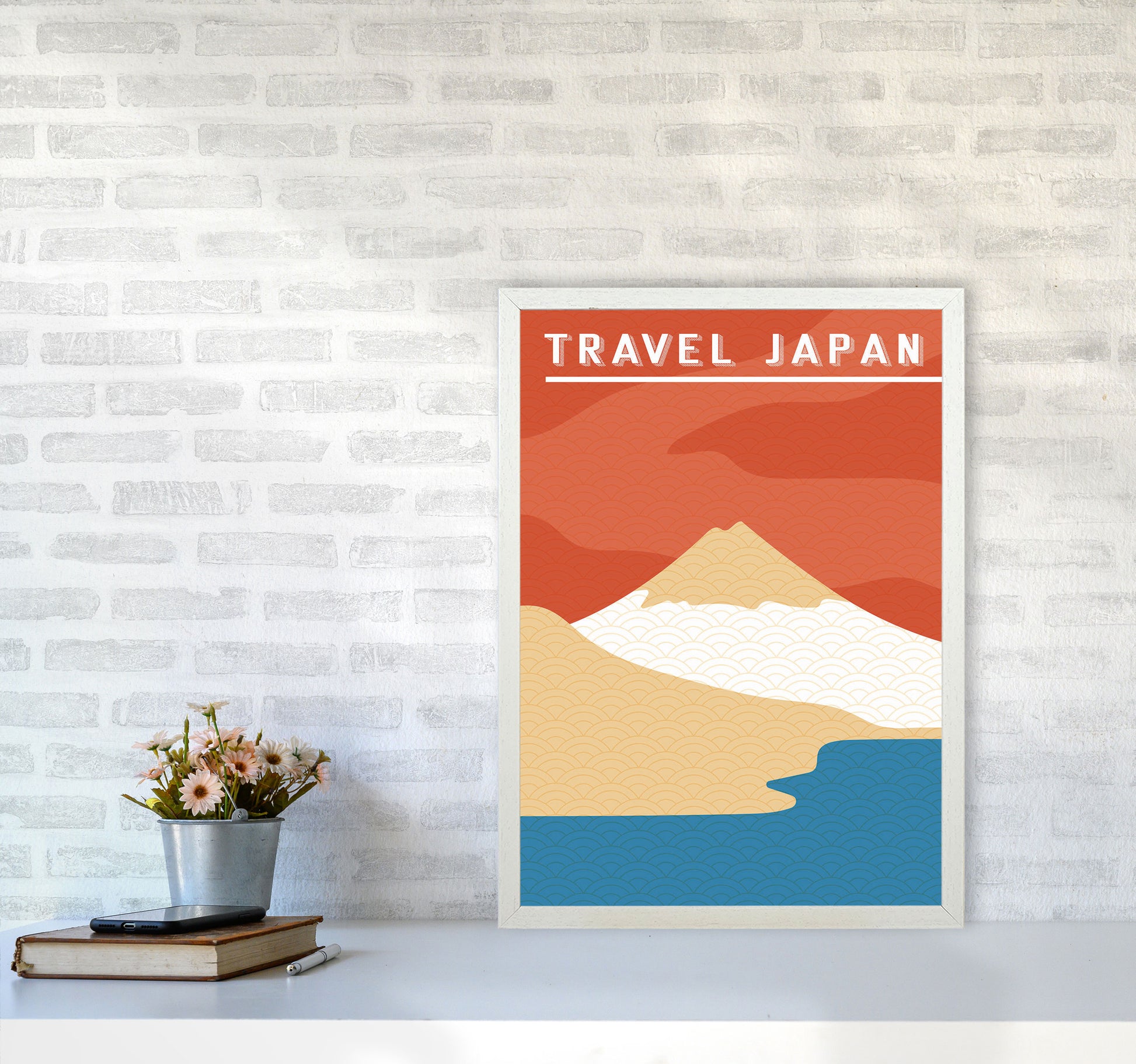 Traval Japan Minimilism II Art Print by Jason Stanley A2 Oak Frame