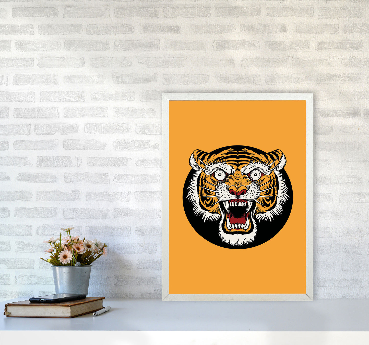 Vintage Tiger Art Print by Jason Stanley A2 Oak Frame