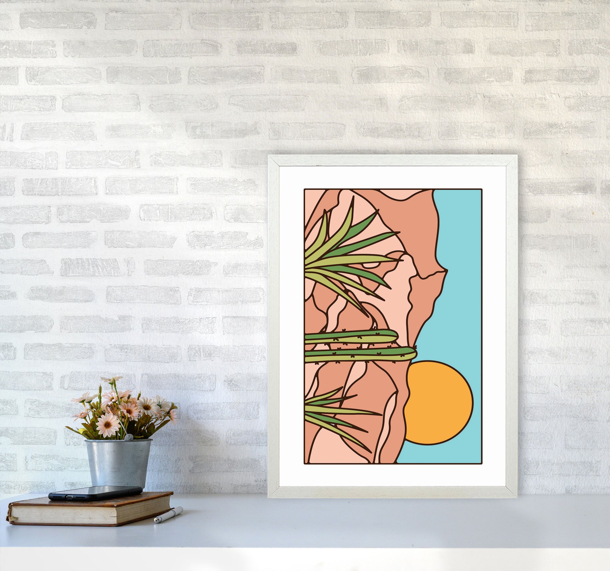 Minimal Desert Sunset Landscape Art Print by Jason Stanley A2 Oak Frame