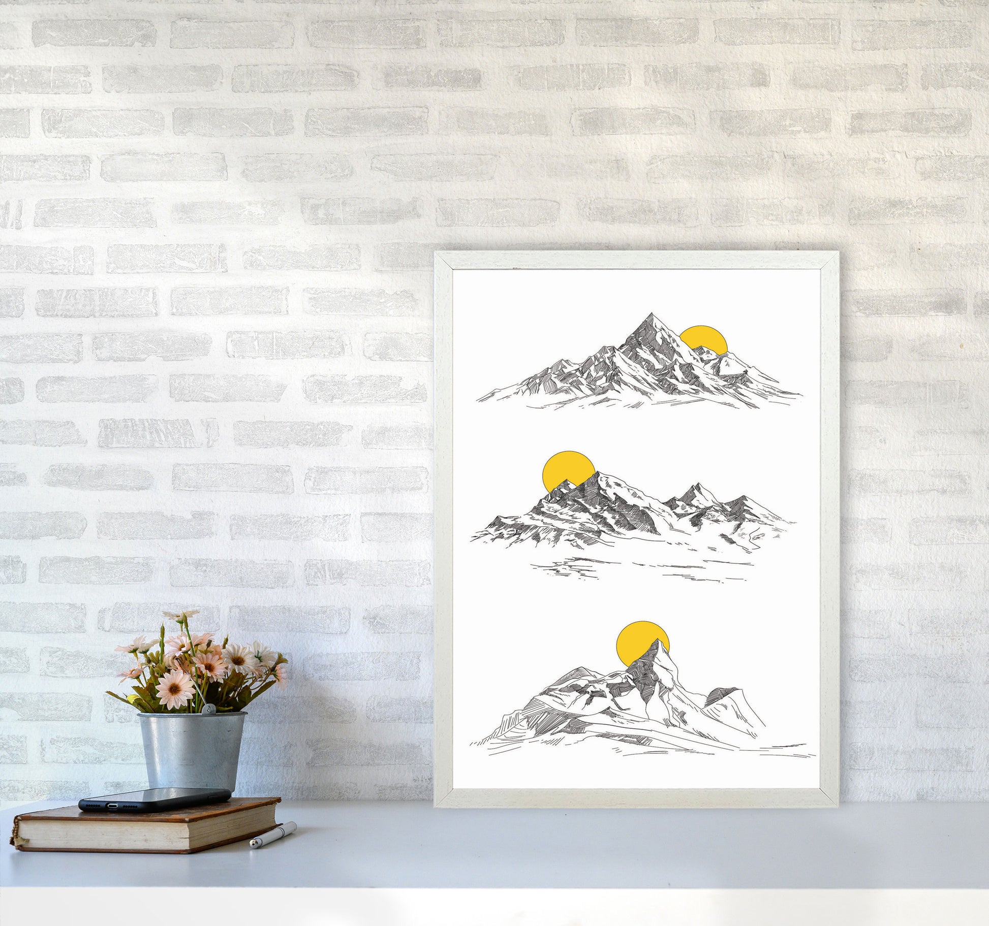 Sunny Mountains Art Print by Jason Stanley A2 Oak Frame