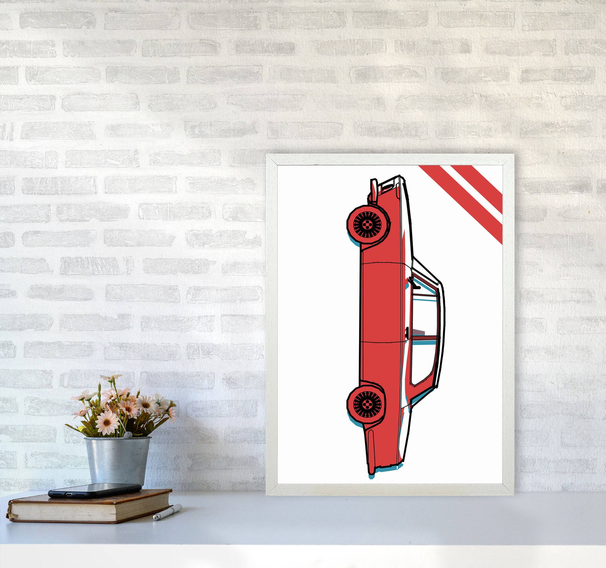 Red Car Art Print by Jason Stanley A2 Oak Frame