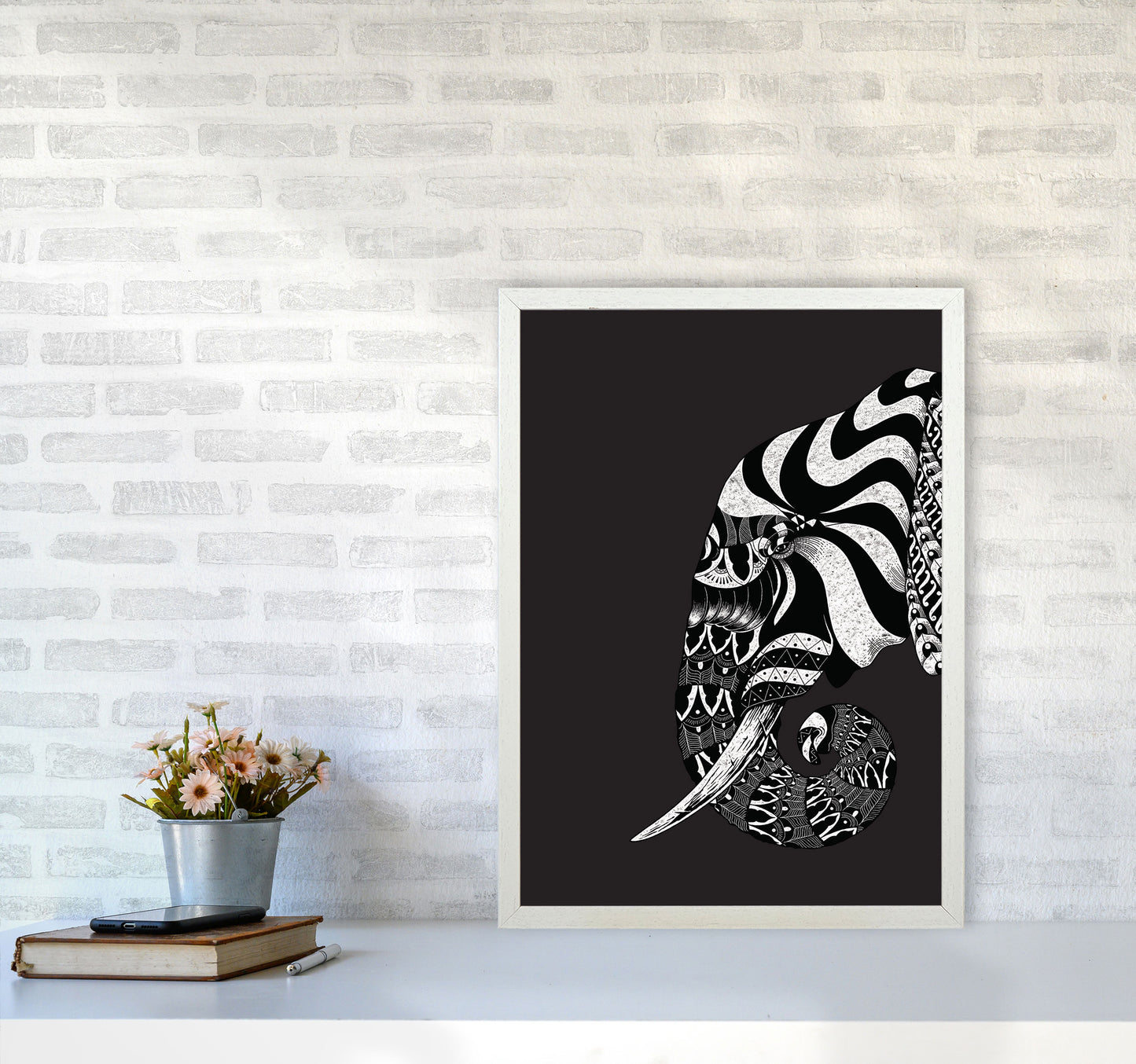 Ornate Elephant Art Print by Jason Stanley A2 Oak Frame