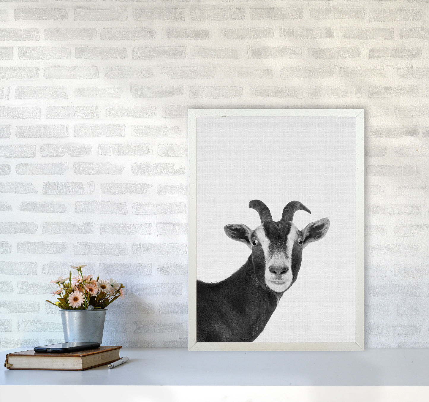 Surprised Goat Art Print by Jason Stanley A2 Oak Frame