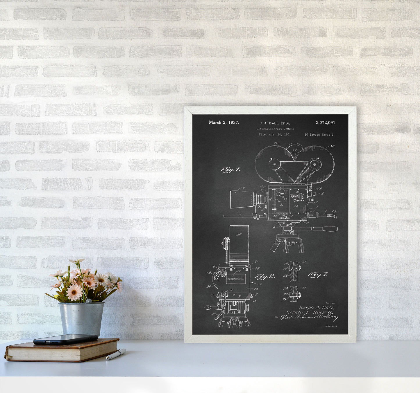 Cinema Camera Patent-Chalkboard Art Print by Jason Stanley A2 Oak Frame