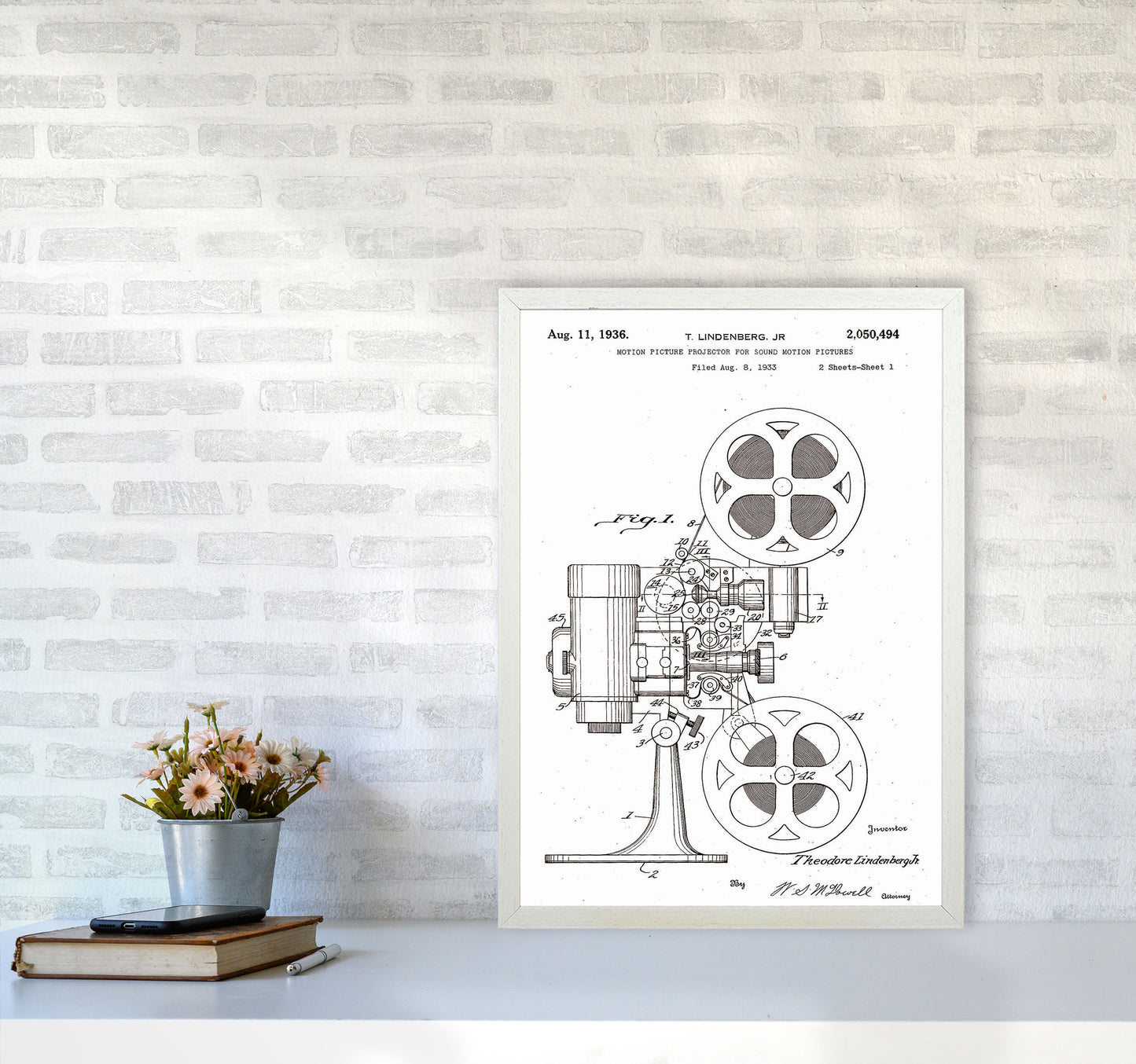 Motion Picture Projector Patent Art Print by Jason Stanley A2 Oak Frame
