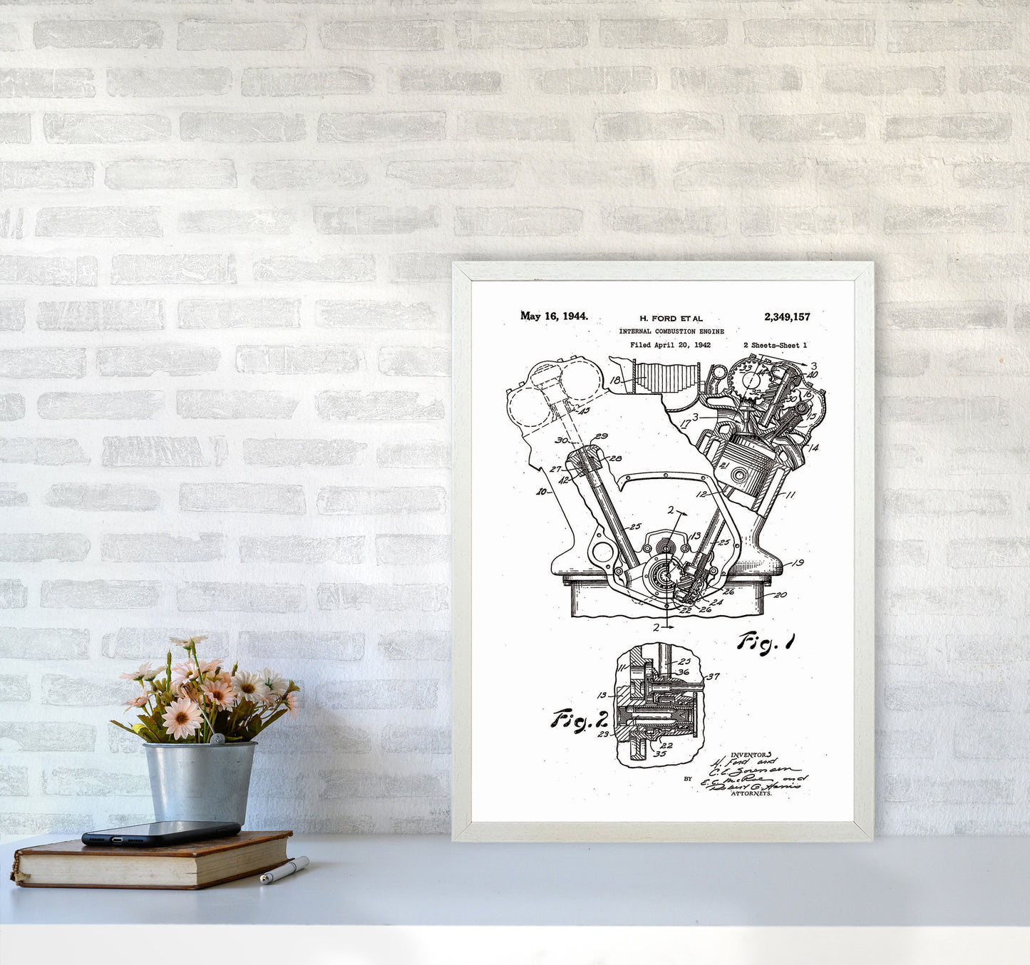 Ford Internal Combustion Engine Patent Art Print by Jason Stanley A2 Oak Frame