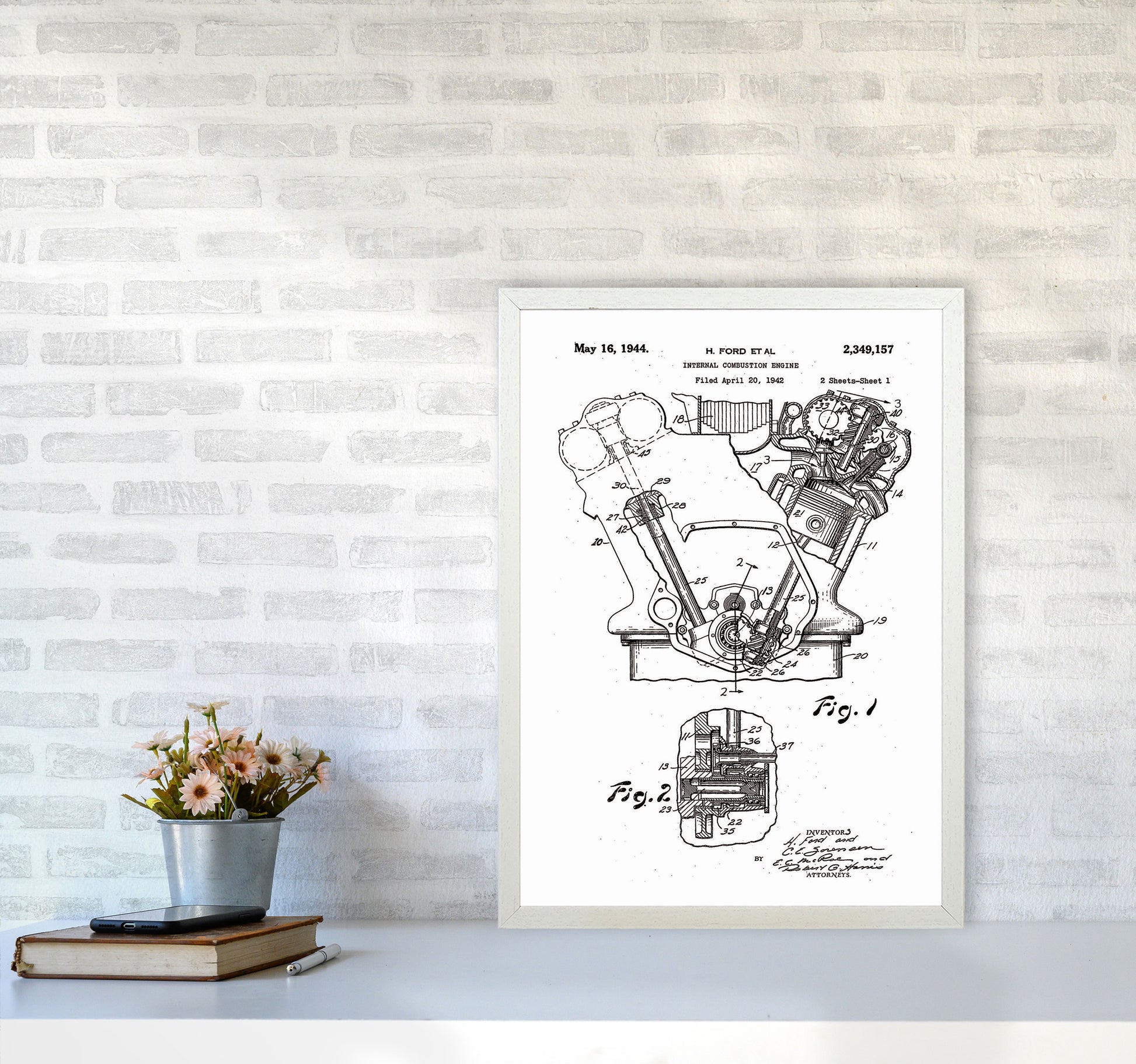Ford Internal Combustion Engine Patent Art Print by Jason Stanley A2 Oak Frame