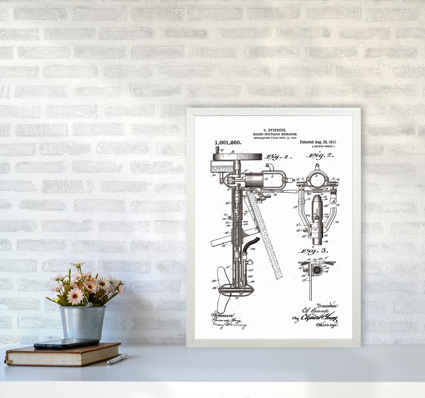 Outboard Boat Propeller Patent Art Print by Jason Stanley A2 Oak Frame