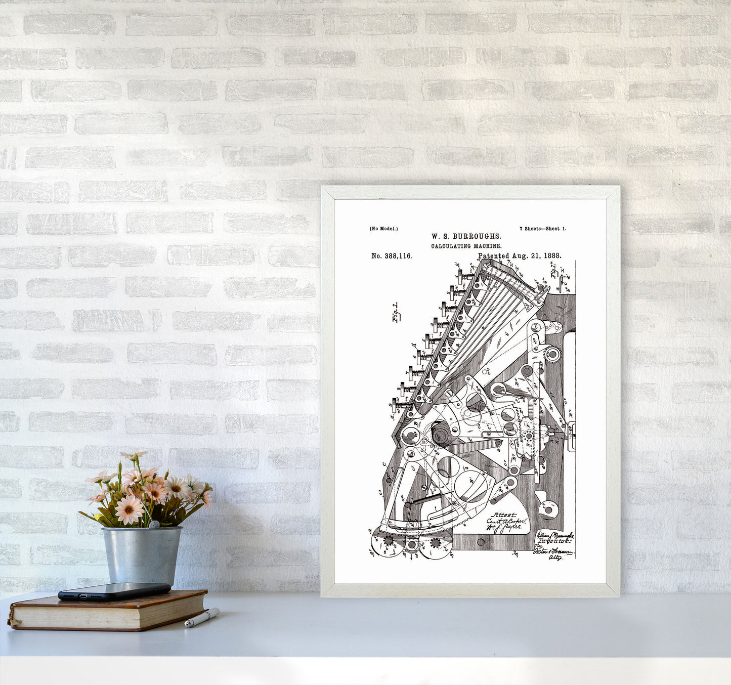 Calculating Machine Patent Art Print by Jason Stanley A2 Oak Frame