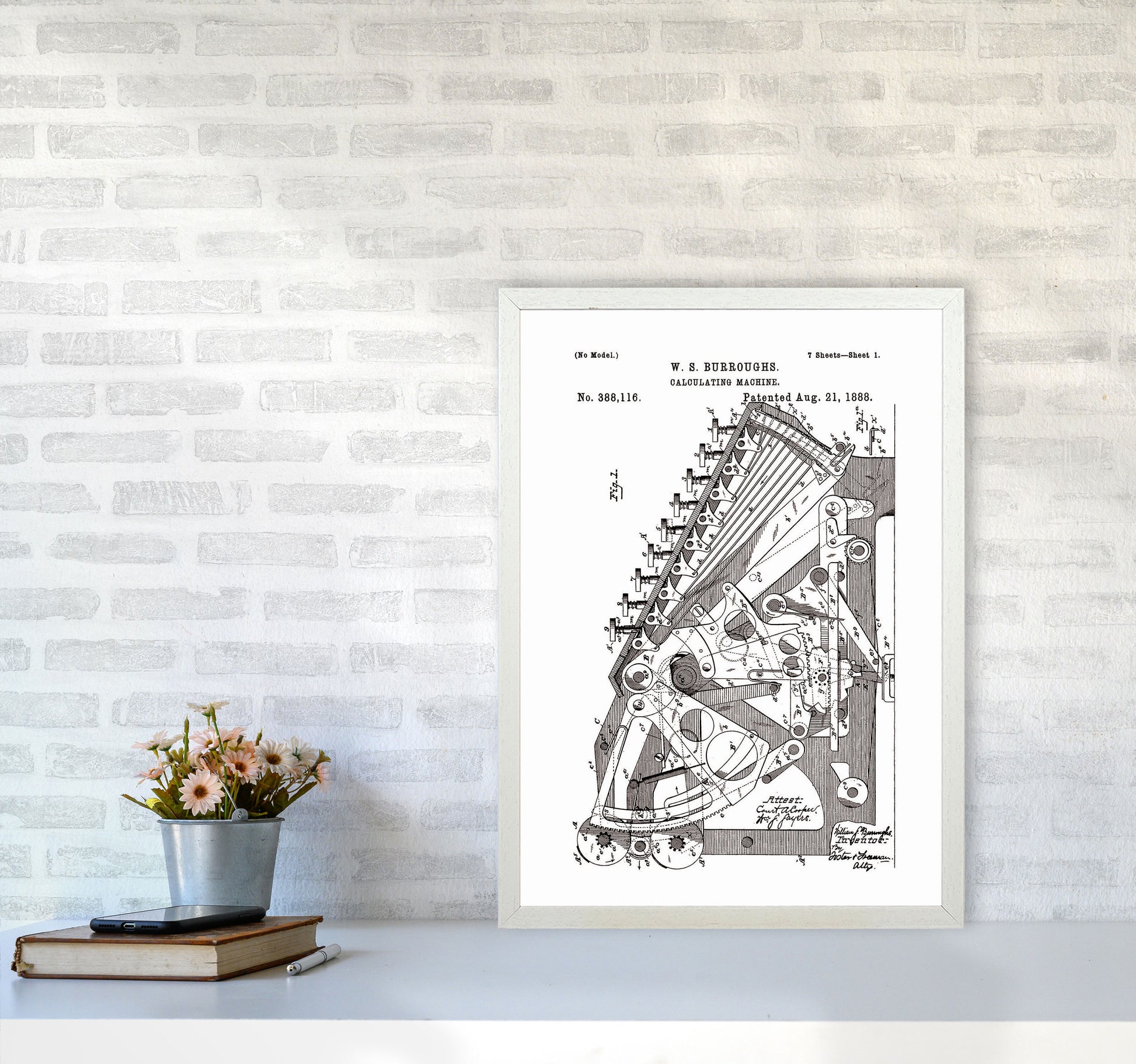 Calculating Machine Patent Art Print by Jason Stanley A2 Oak Frame