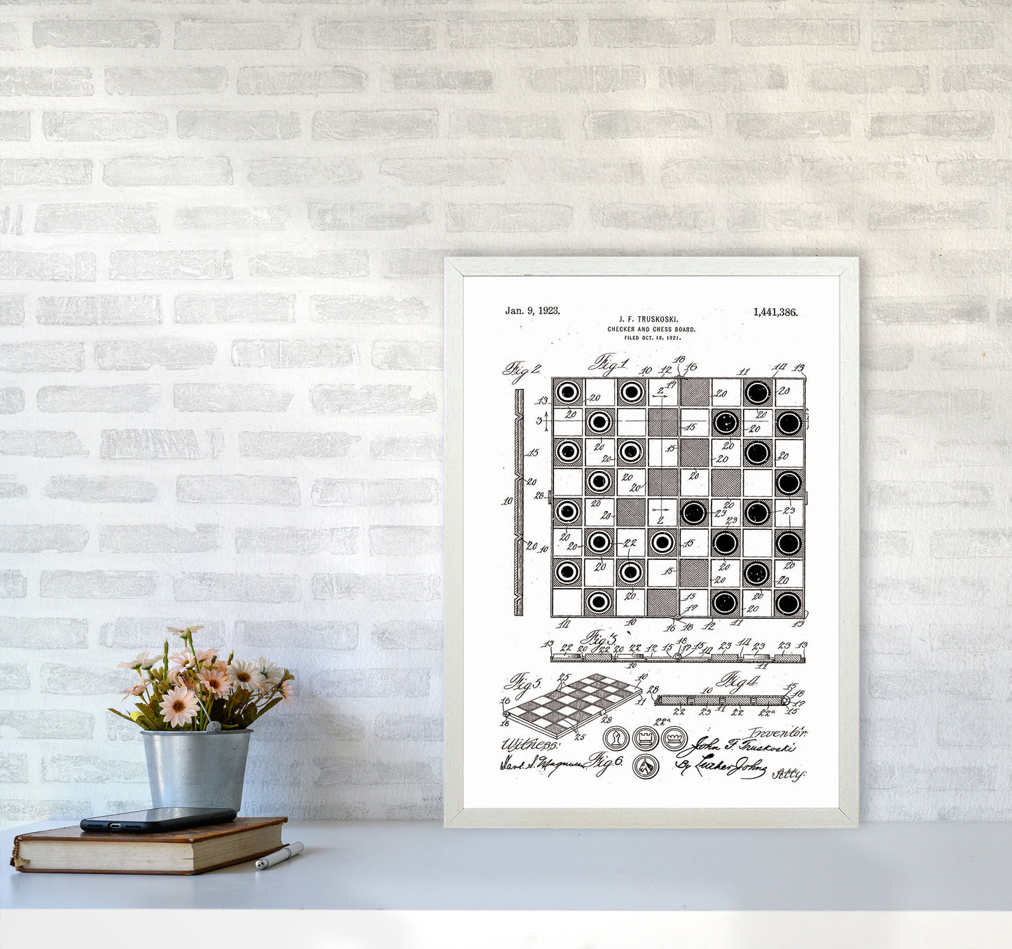 Chess And Checkers Board Patent Art Print by Jason Stanley A2 Oak Frame