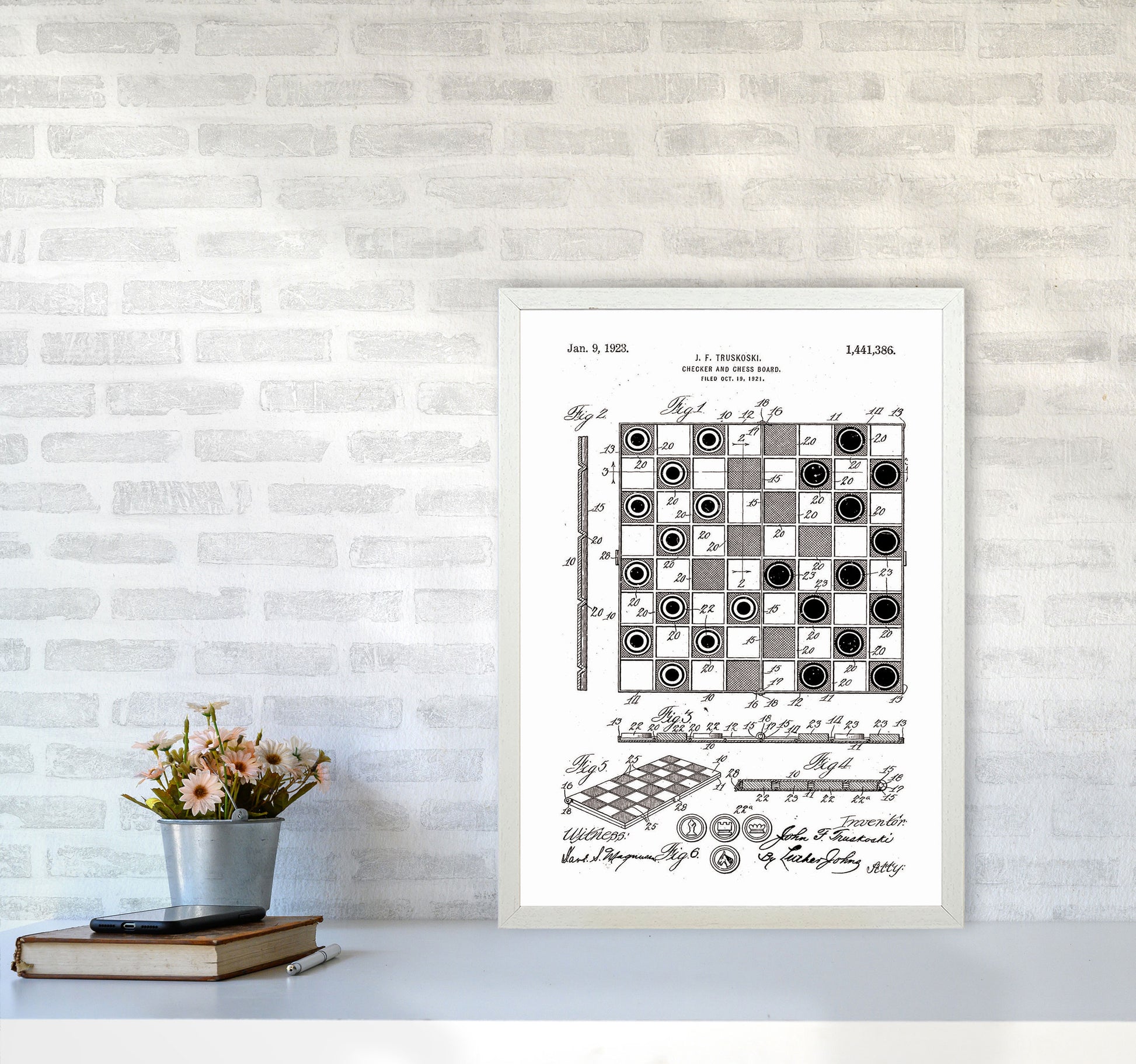 Chess And Checkers Board Patent Art Print by Jason Stanley A2 Oak Frame