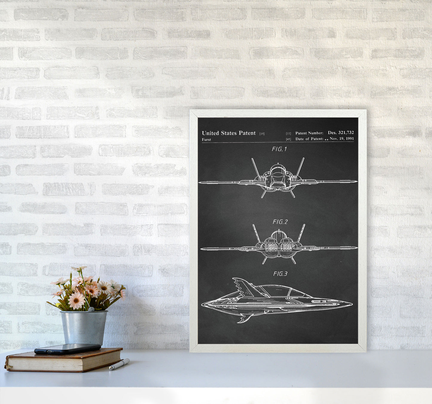 Batwing Patent- Chalkboard Art Print by Jason Stanley A2 Oak Frame
