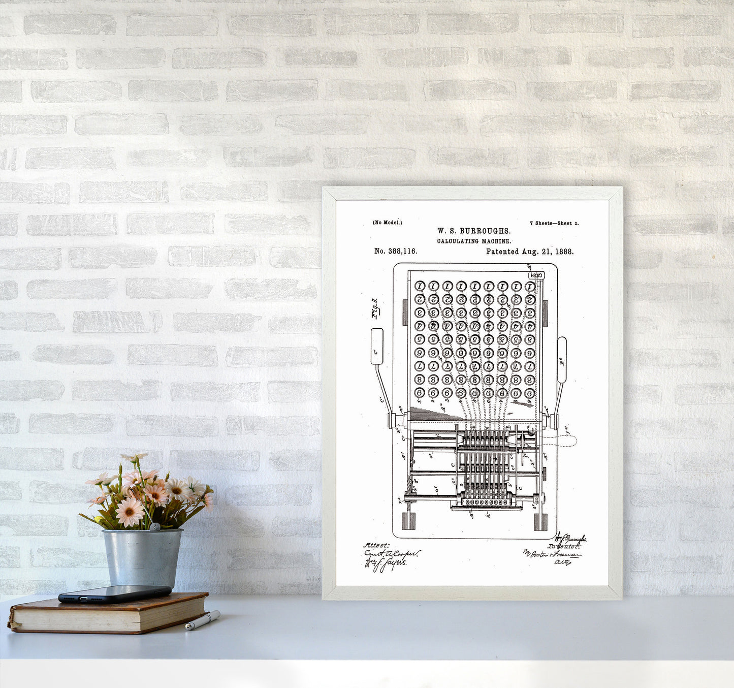 Calculating Machine Patent 2 Art Print by Jason Stanley A2 Oak Frame