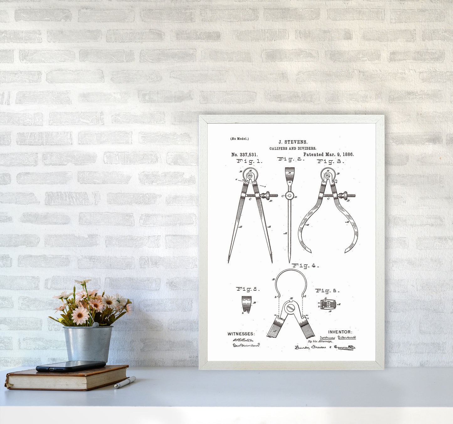 Calipers And Dividers Patent Art Print by Jason Stanley A2 Oak Frame