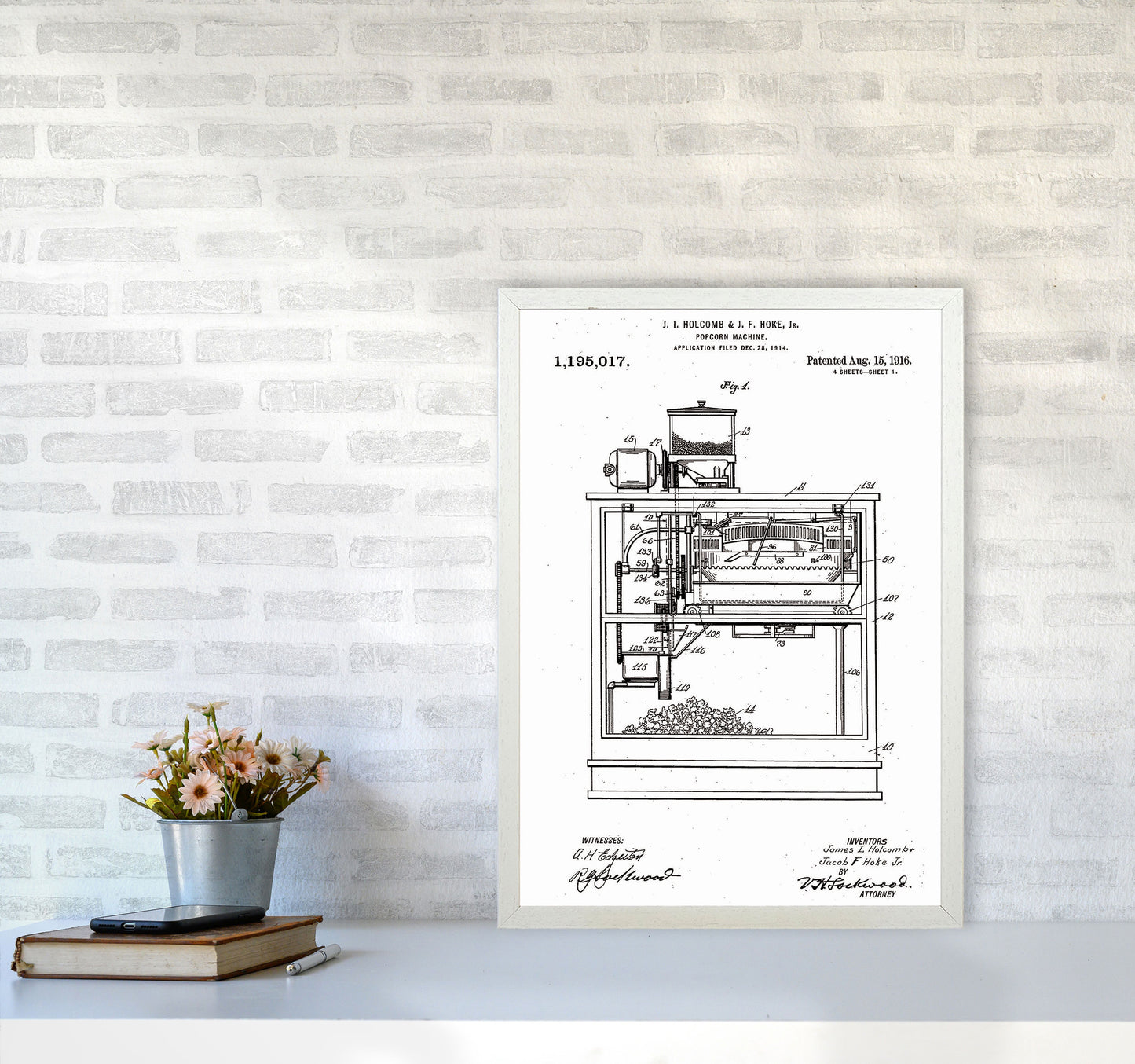 Popcorn Machine Patent Art Print by Jason Stanley A2 Oak Frame