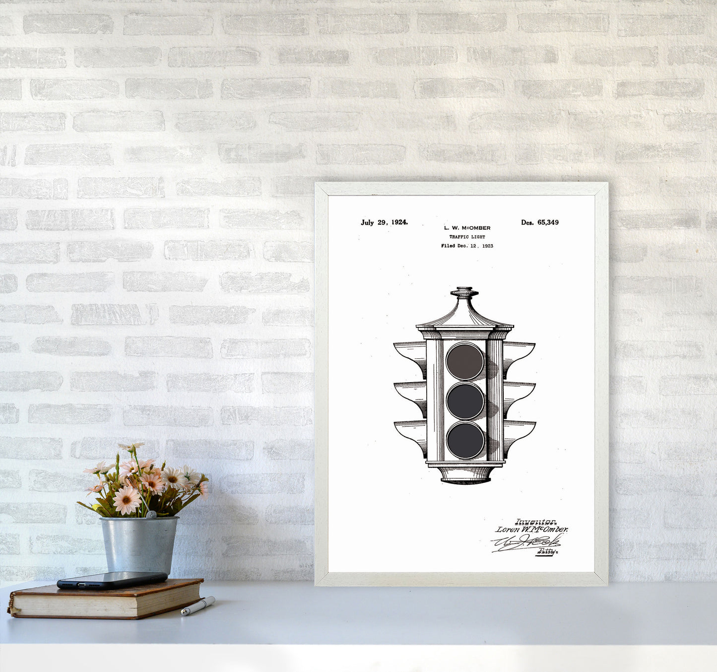 Traffic Light Patent Art Print by Jason Stanley A2 Oak Frame