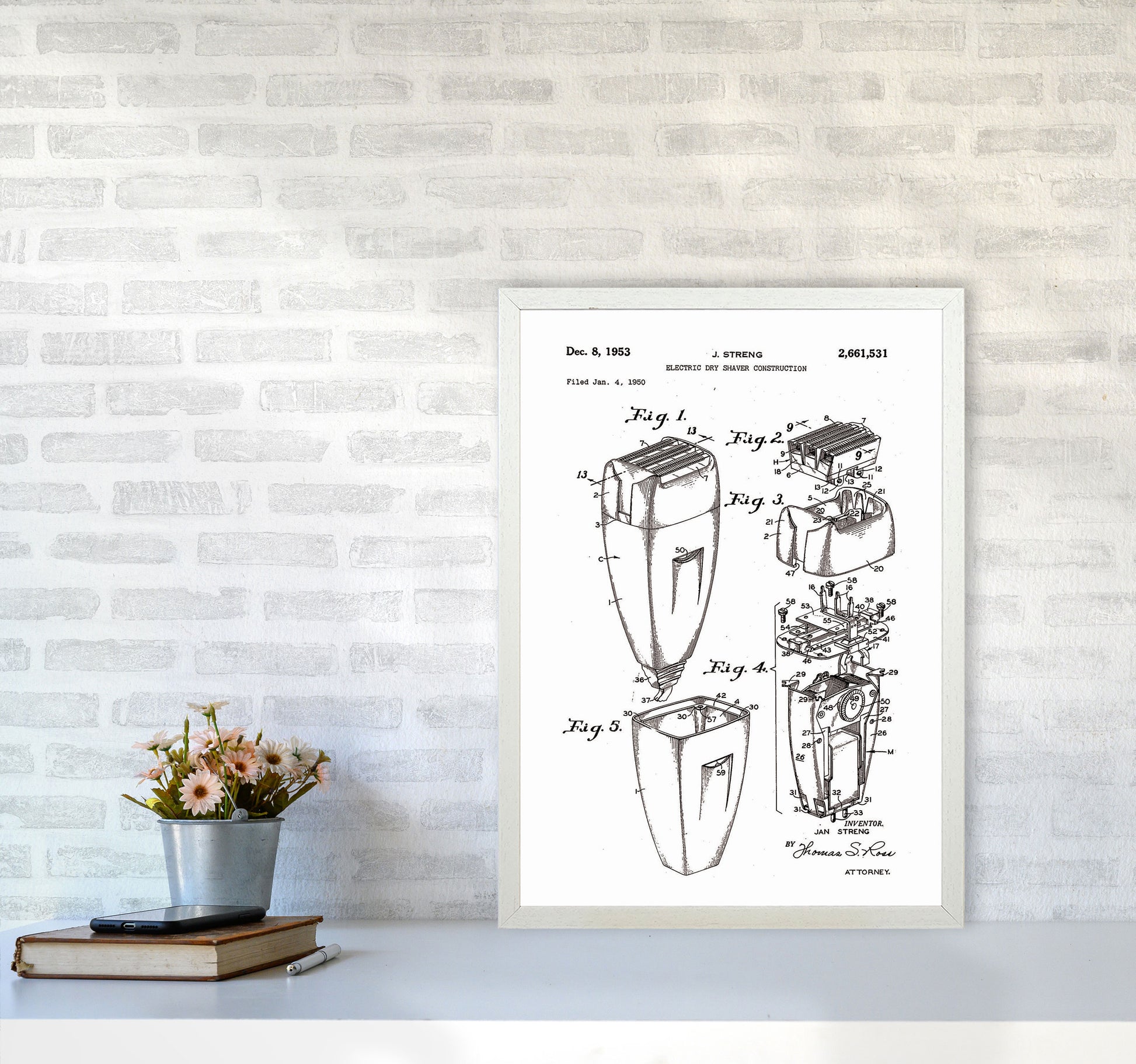 Electric Razor Patent Art Print by Jason Stanley A2 Oak Frame
