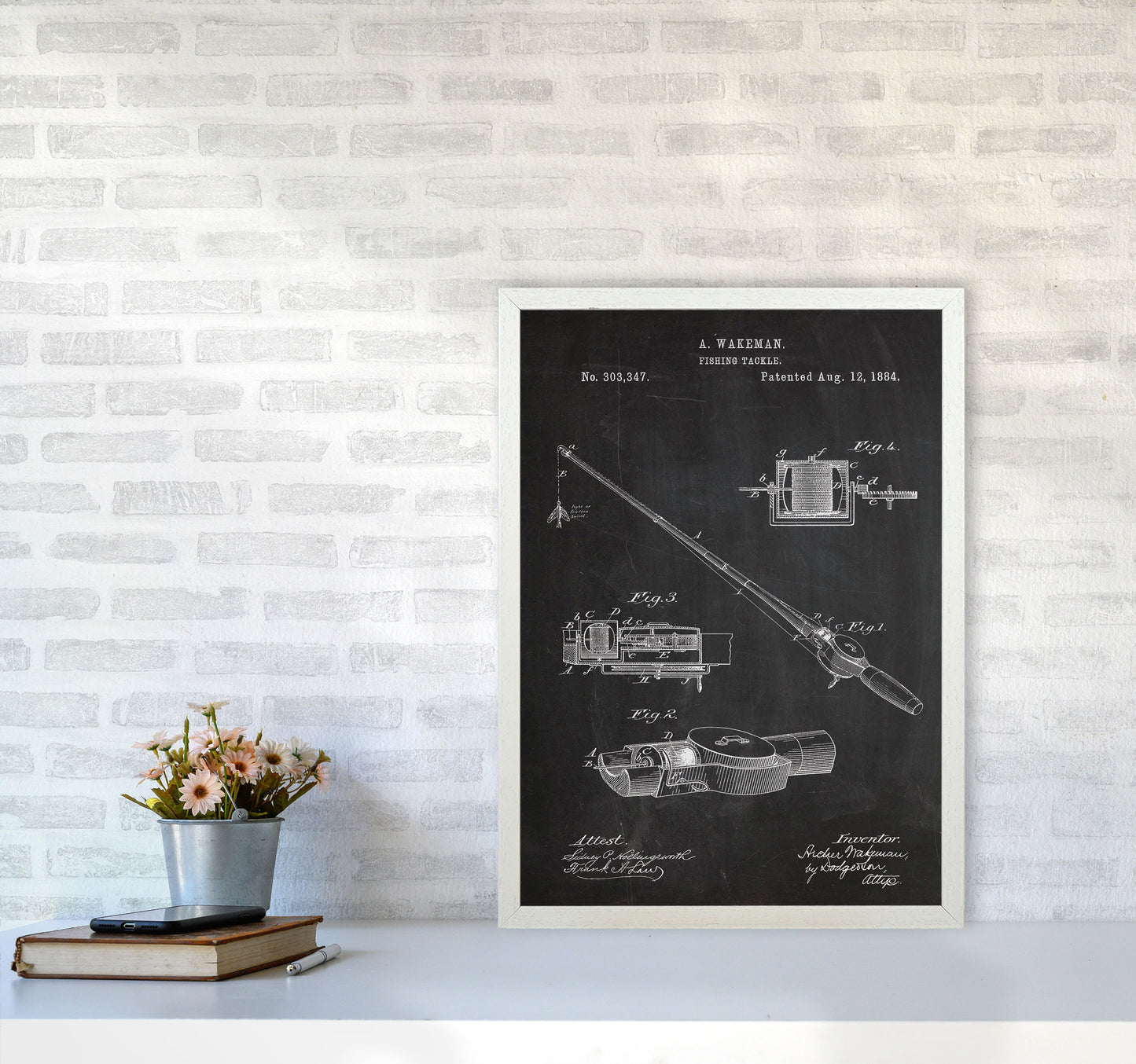 Fishing Rod Patent Art Print by Jason Stanley A2 Oak Frame