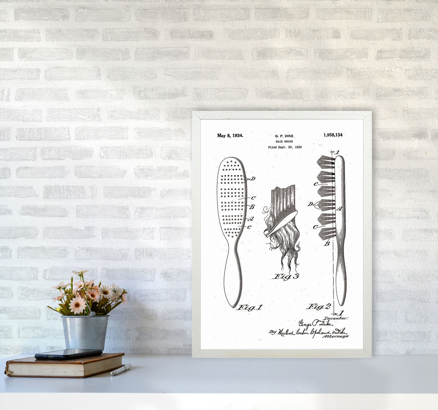 Hair Brush Patent Art Print by Jason Stanley A2 Oak Frame