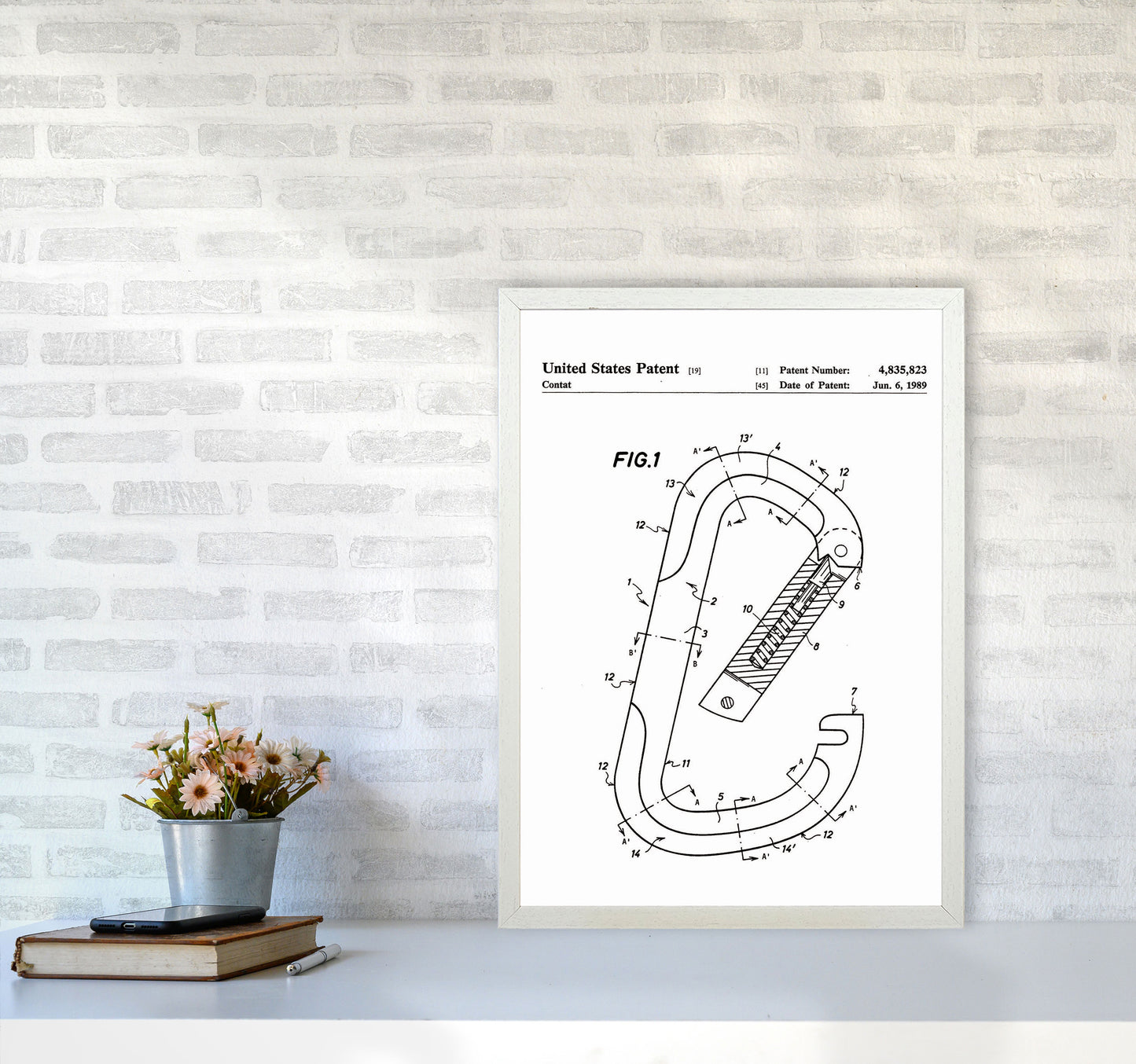 Caribiner Patent Art Print by Jason Stanley A2 Oak Frame