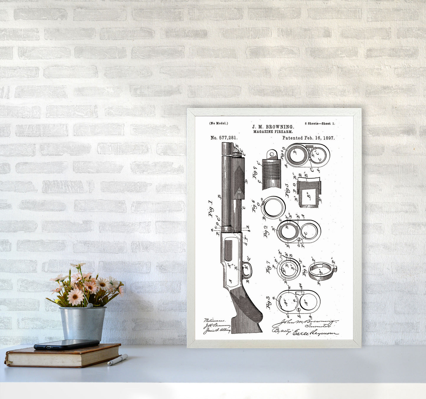 Shotgun Patent Art Print by Jason Stanley A2 Oak Frame