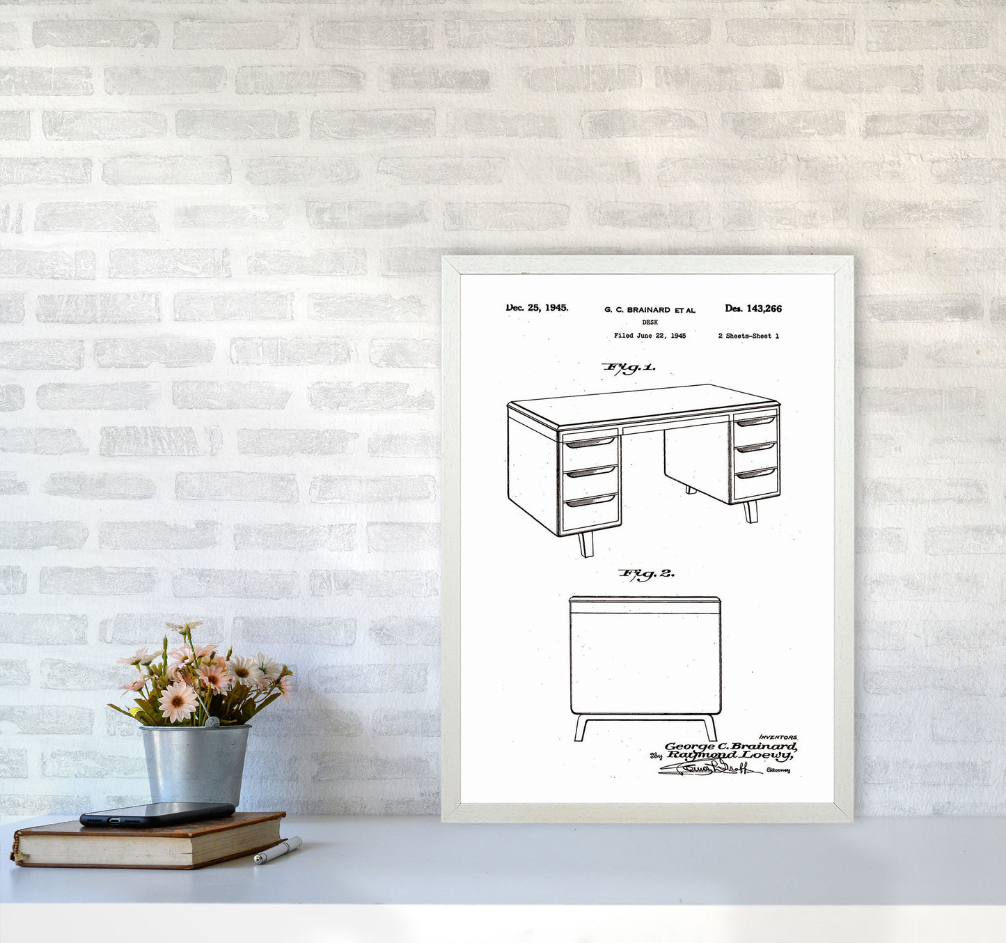 Desk Patent Art Print by Jason Stanley A2 Oak Frame