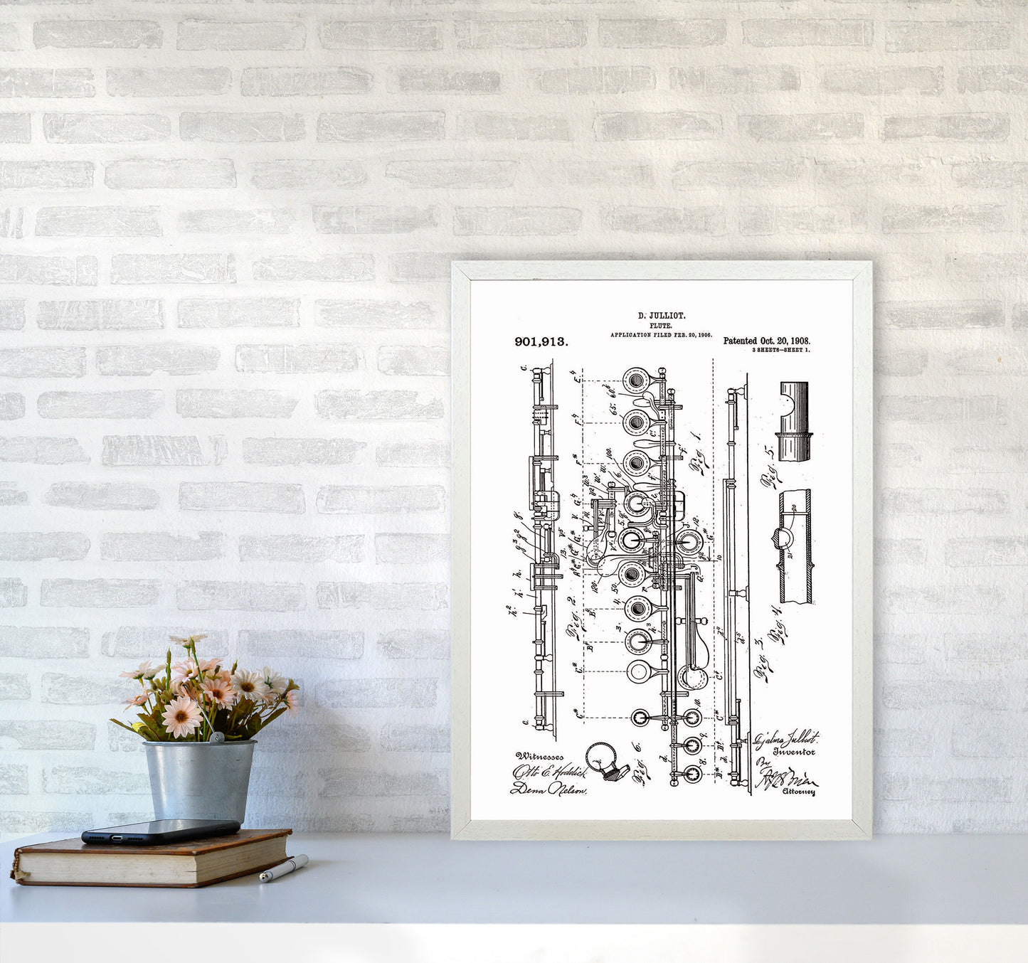 Flute Patent Art Print by Jason Stanley A2 Oak Frame