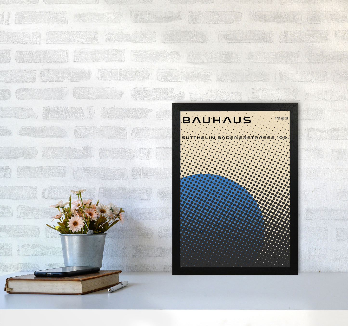 Bauhaus Geometric Blue Vibe Art Print by Jason Stanley A3 White Frame