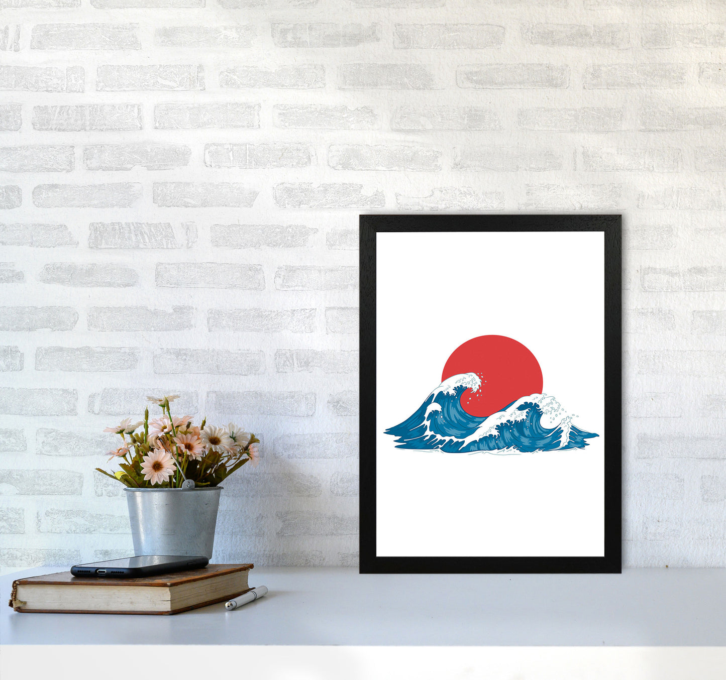 Japenses Wave Sunset Art Print by Jason Stanley A3 White Frame