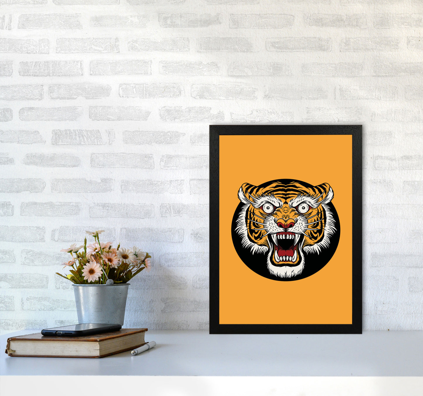 Vintage Tiger Art Print by Jason Stanley A3 White Frame