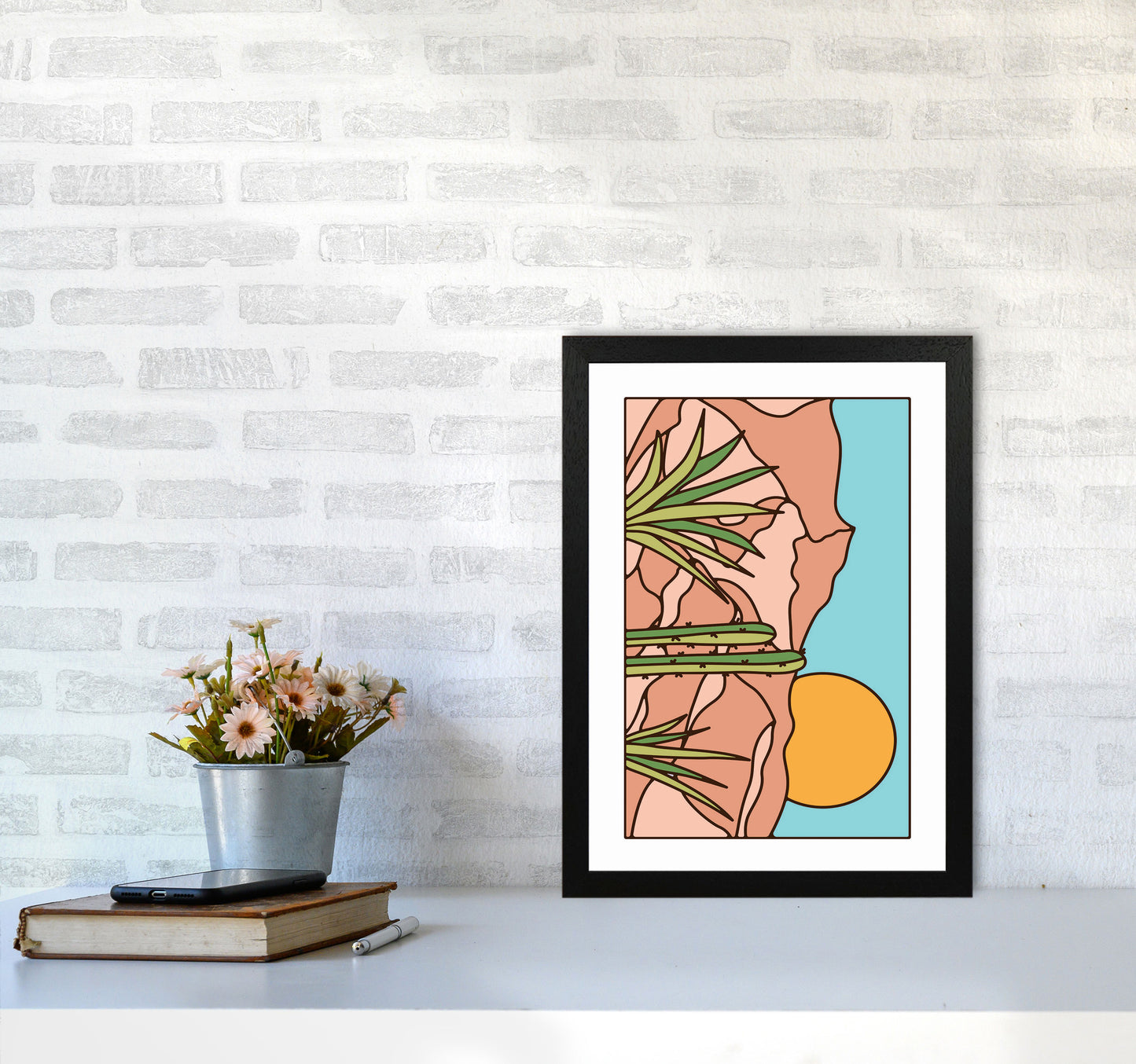 Minimal Desert Sunset Landscape Art Print by Jason Stanley A3 White Frame